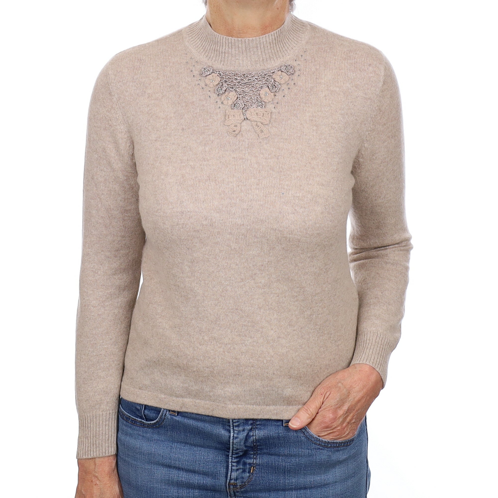 Fawn Embellished Cashmere Turtleneck Jumper Medium
