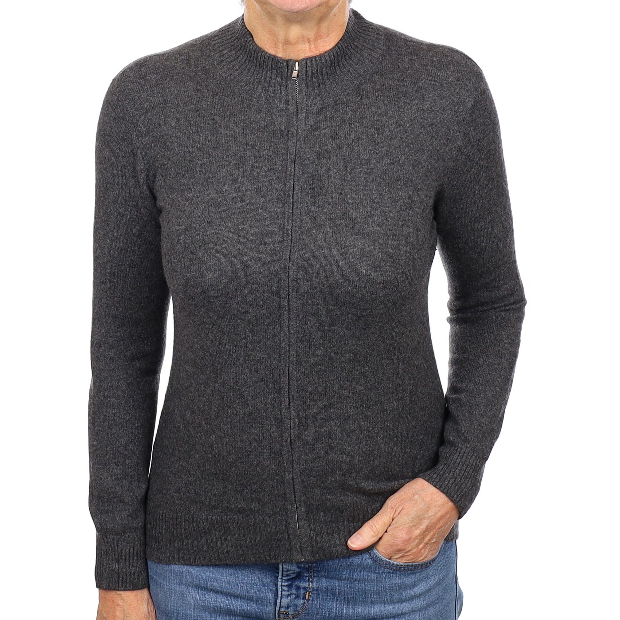 Charcoal Grey Cashmere Zip Up Cardigan Medium