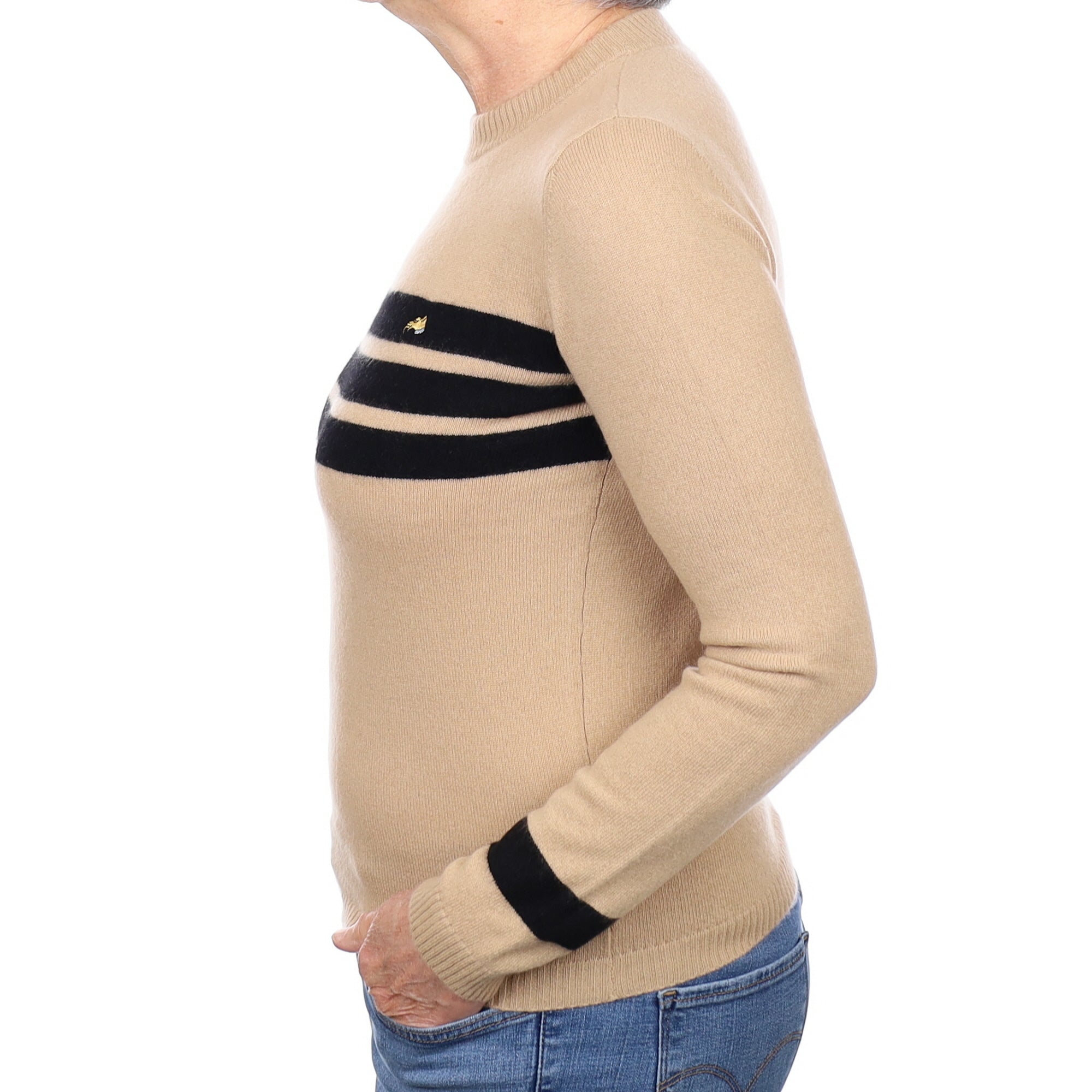 Camel & Black Cashmere Crew Neck Jumper Medium