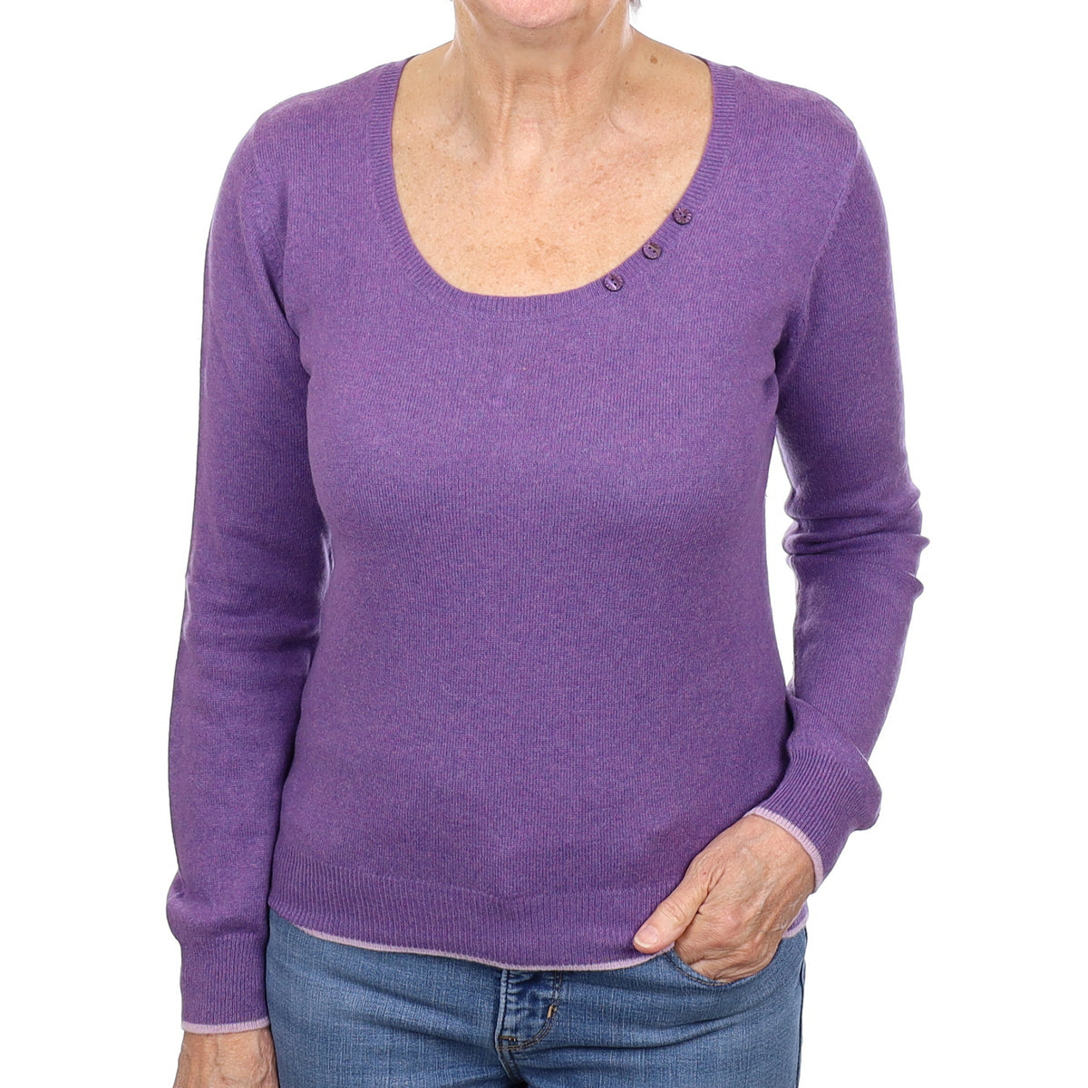 Wisteria Purple Cashmere Scoop Neck Jumper Medium