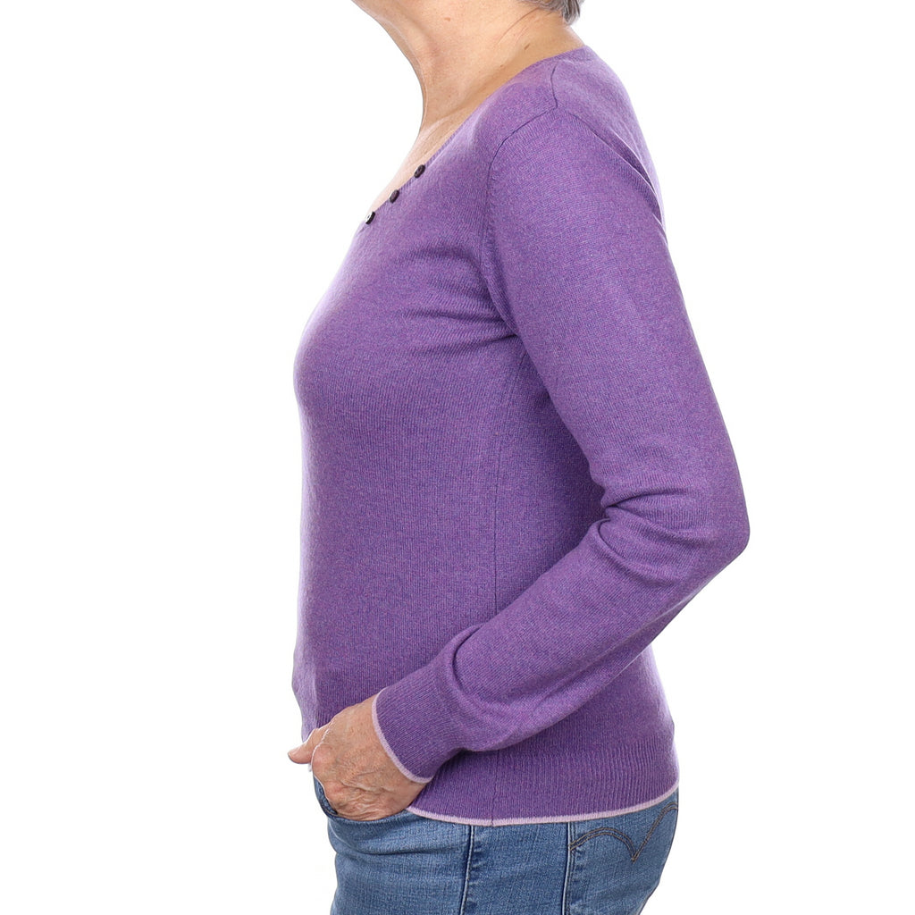 Wisteria Purple Cashmere Scoop Neck Jumper Medium