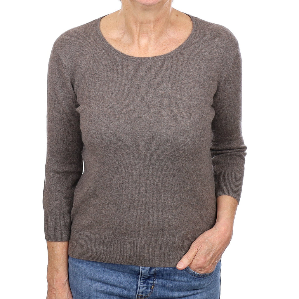 Mink Brown Cashmere Crew Neck Jumper Medium