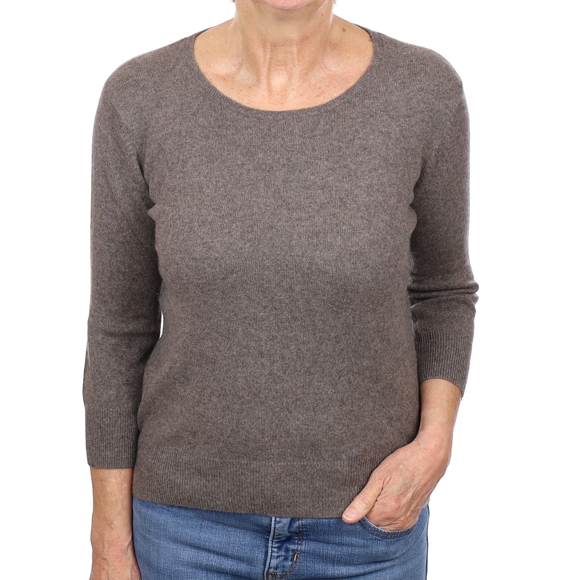 Mink Brown Cashmere Crew Neck Jumper Medium