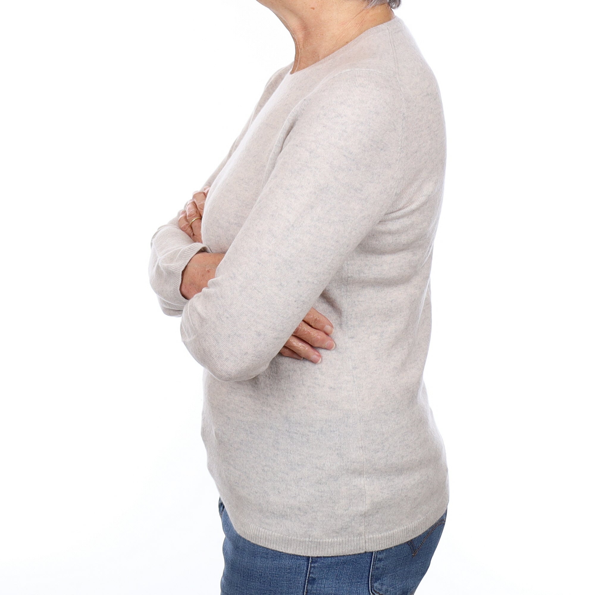Frost Grey Marl Cashmere Crew Neck Jumper Medium