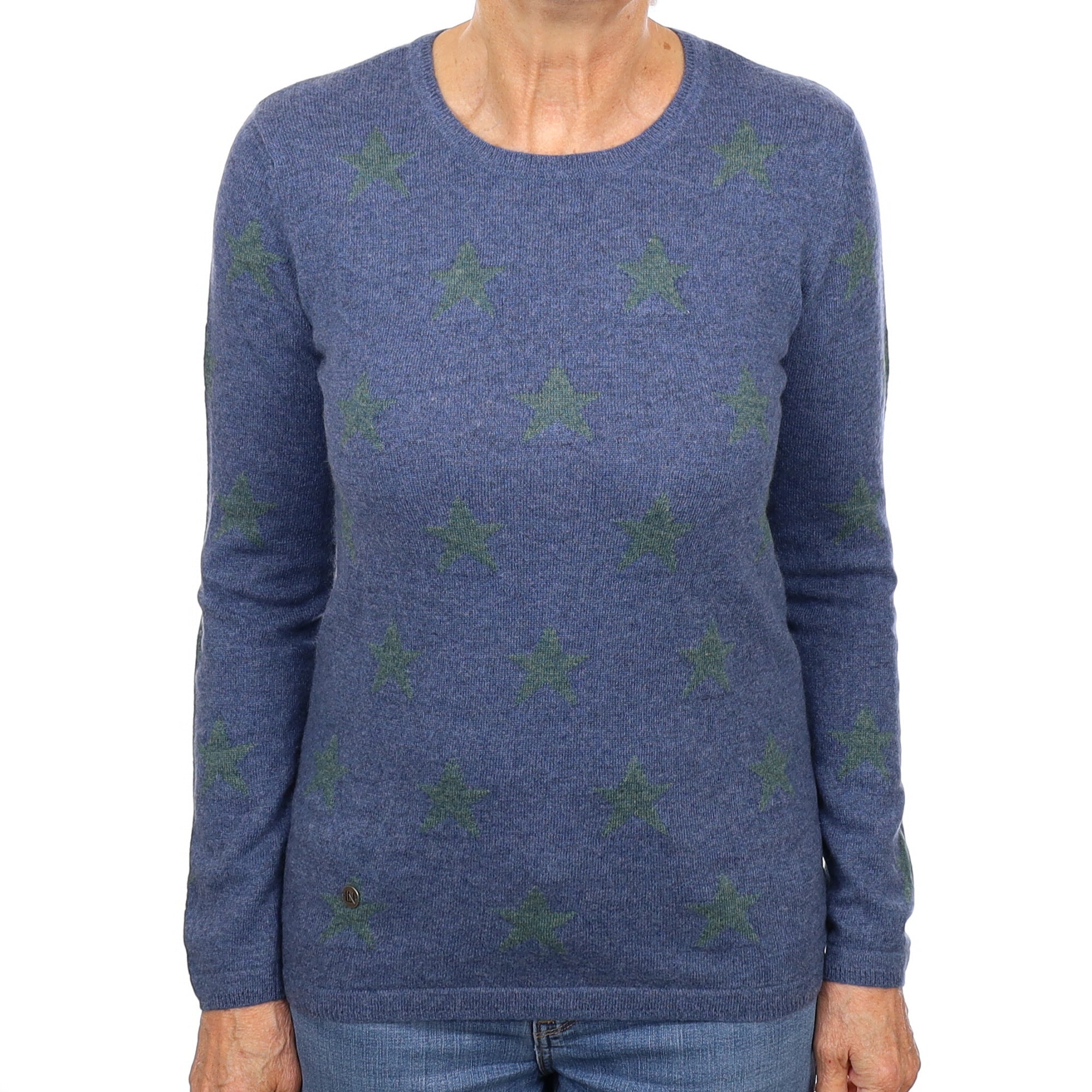 Blue & Green Star Cashmere Crew Neck Jumper Medium