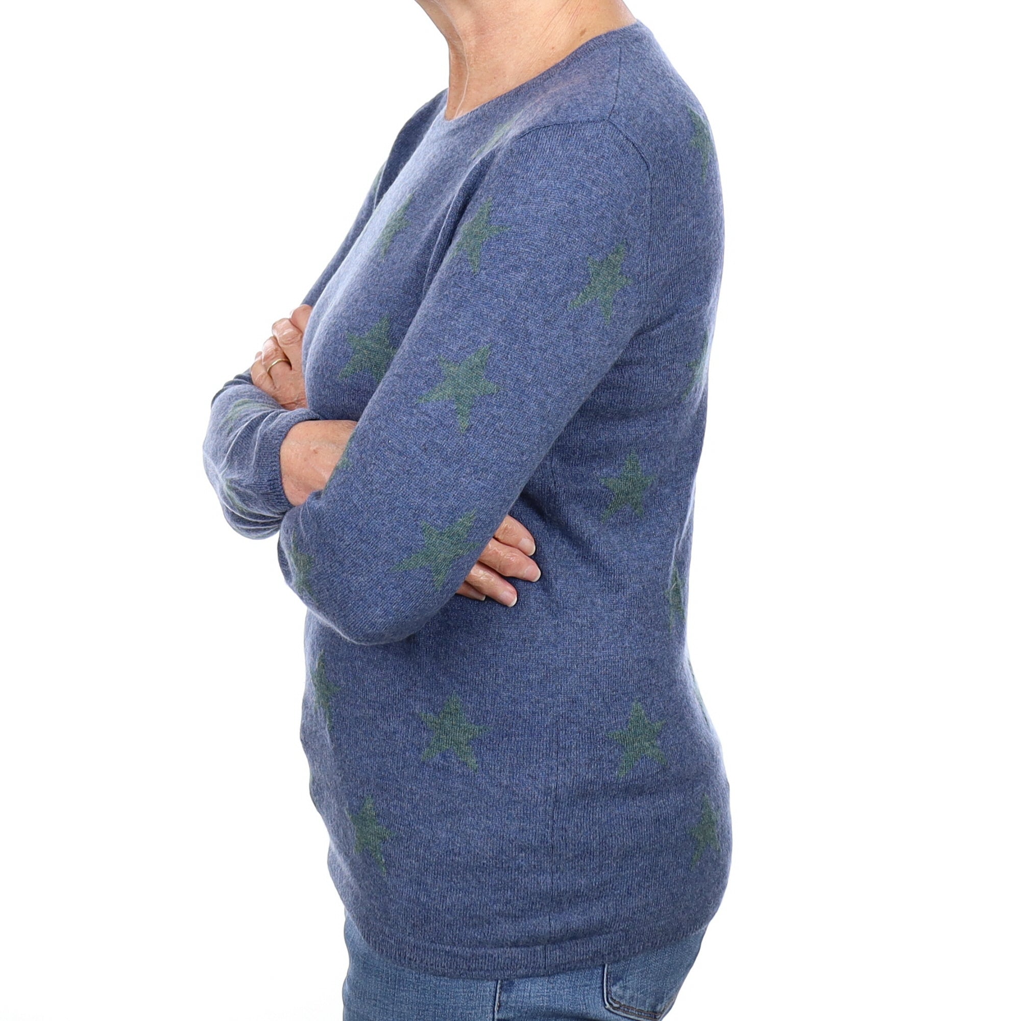 Blue & Green Star Cashmere Crew Neck Jumper Medium