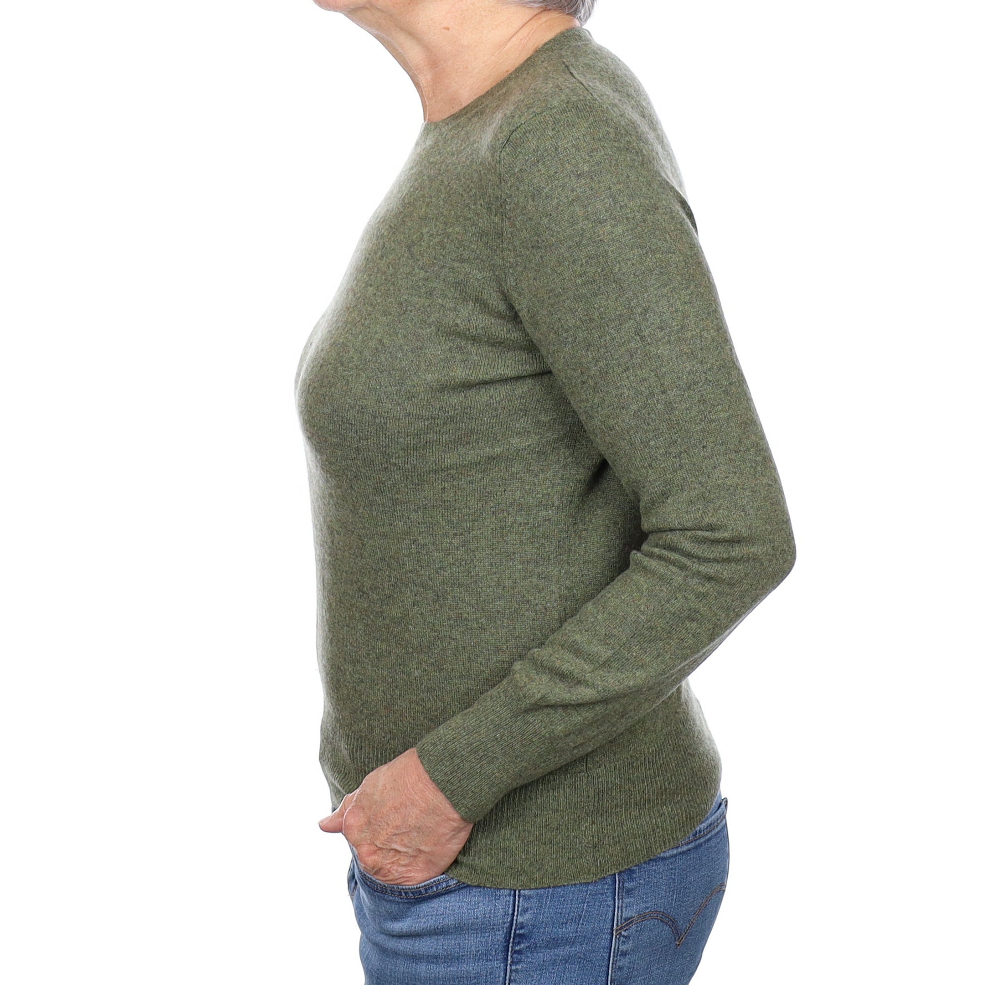 Khaki Green Marl Cashmere Crew Neck Jumper Medium