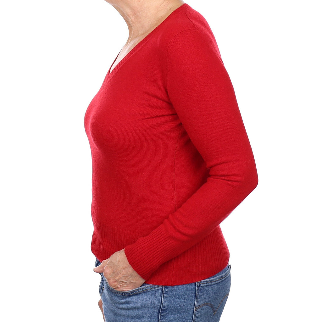 Post Box  Red Lightweight Cashmere V Neck Jumper Medium