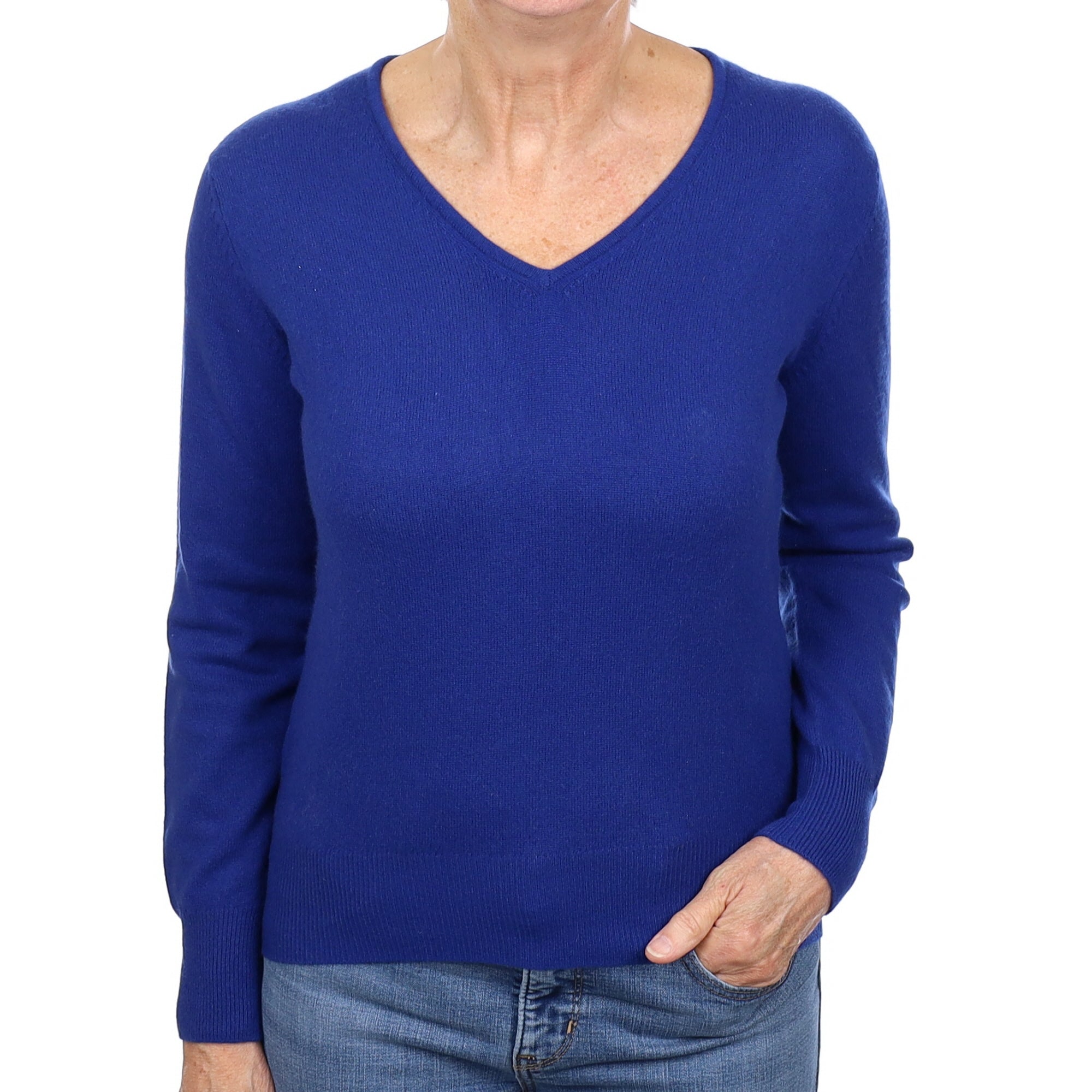 Admiral Blue Cashmere V Neck Jumper Medium