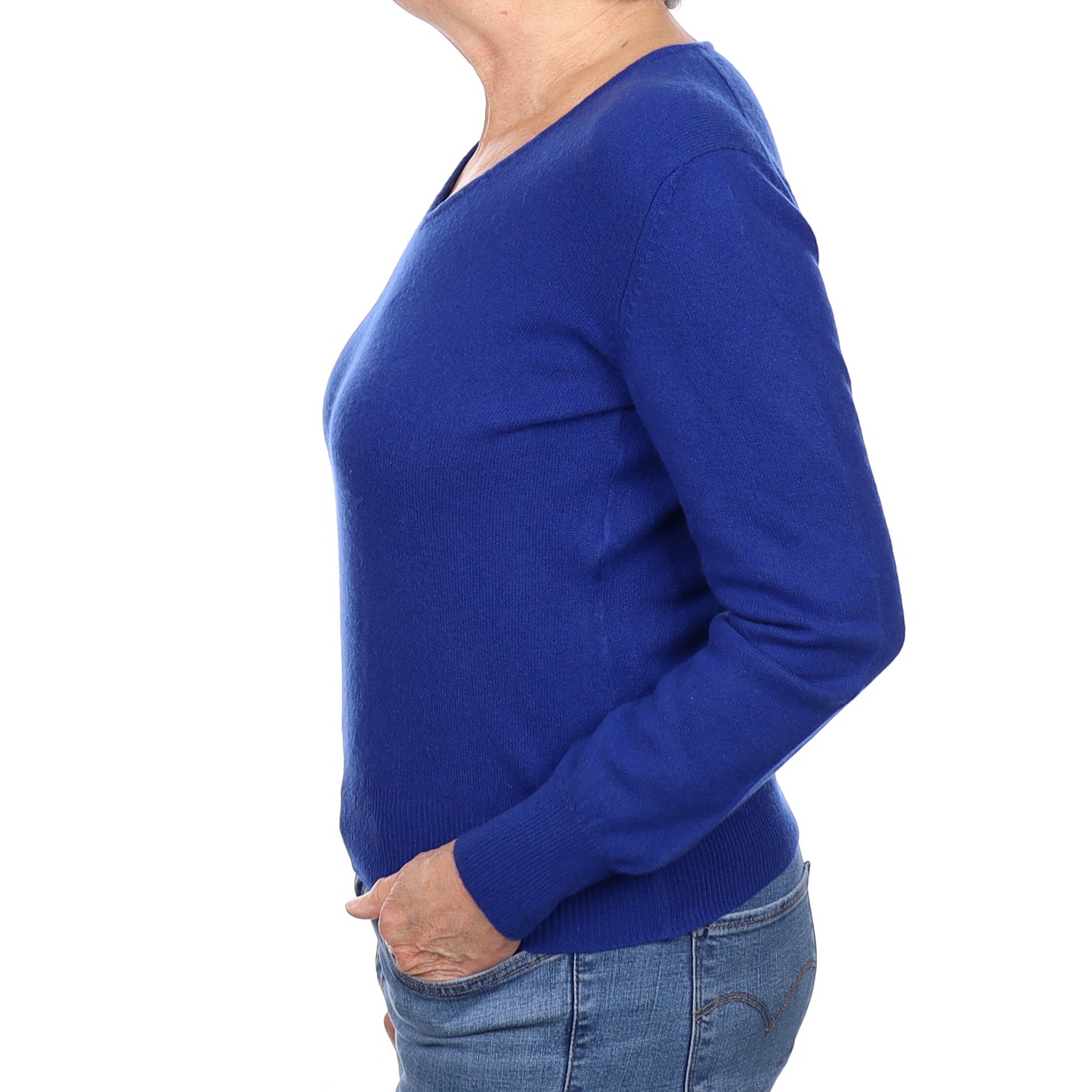 Admiral Blue Cashmere V Neck Jumper Medium