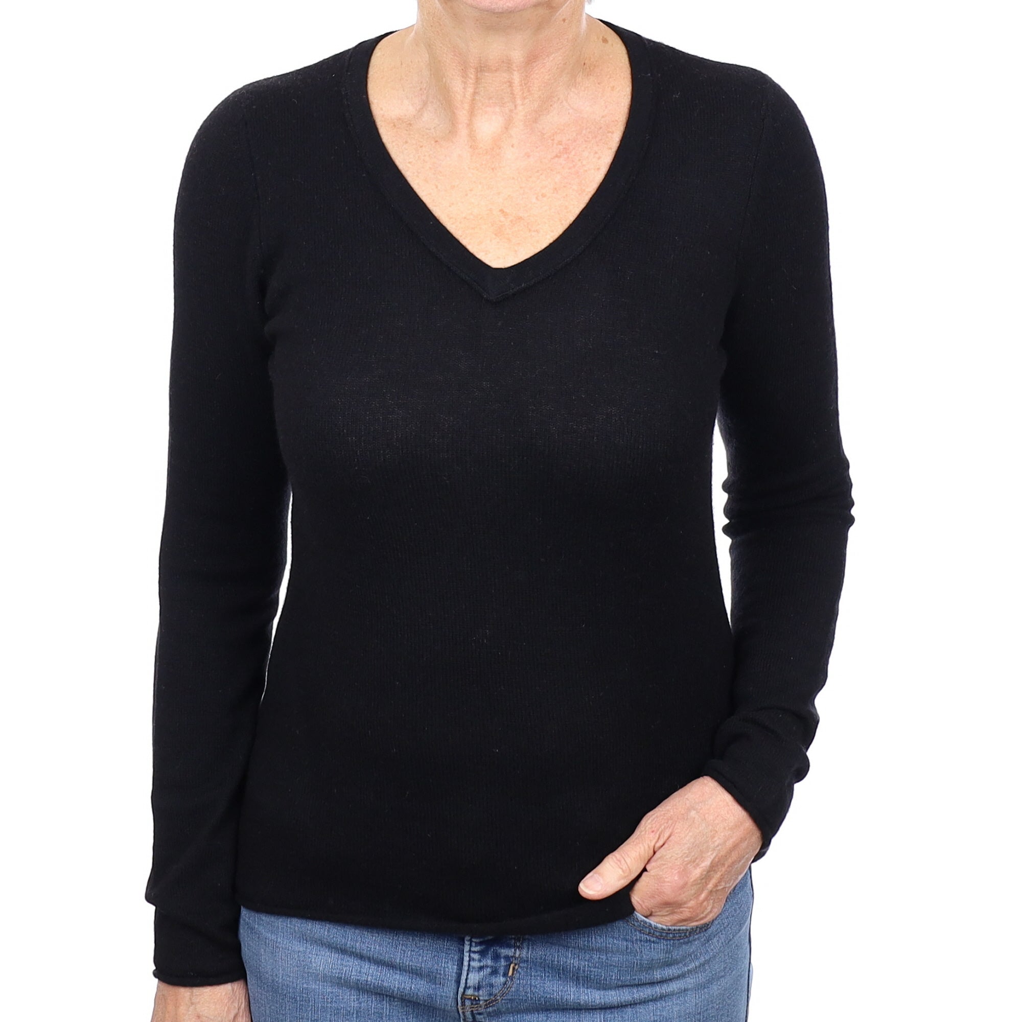Black Cashmere V Neck Jumper Medium