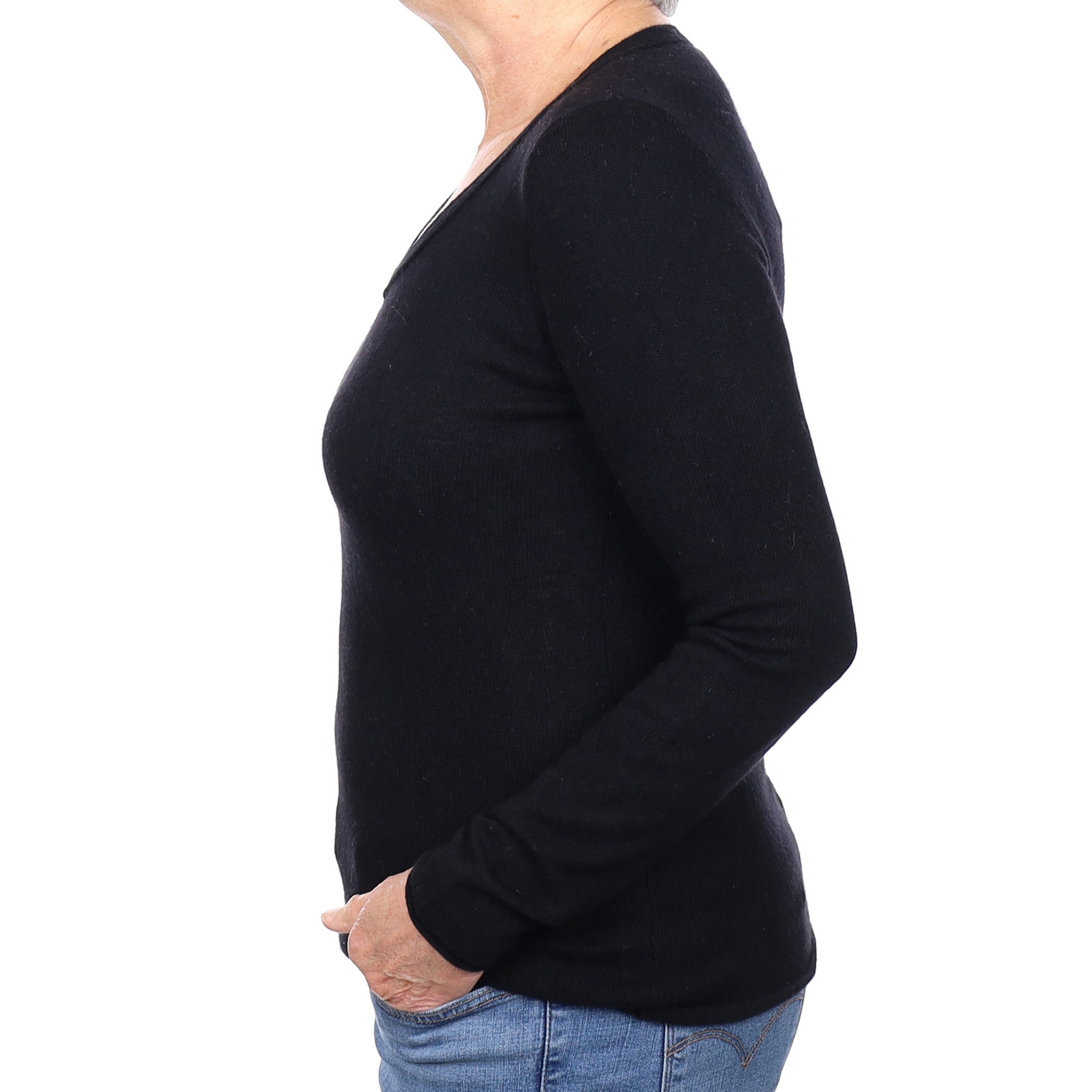 Black Cashmere V Neck Jumper Medium