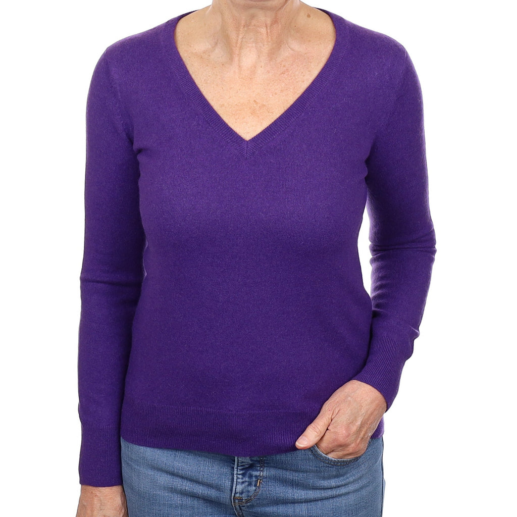 Pansy Purple Cashmere V Neck Jumper Medium