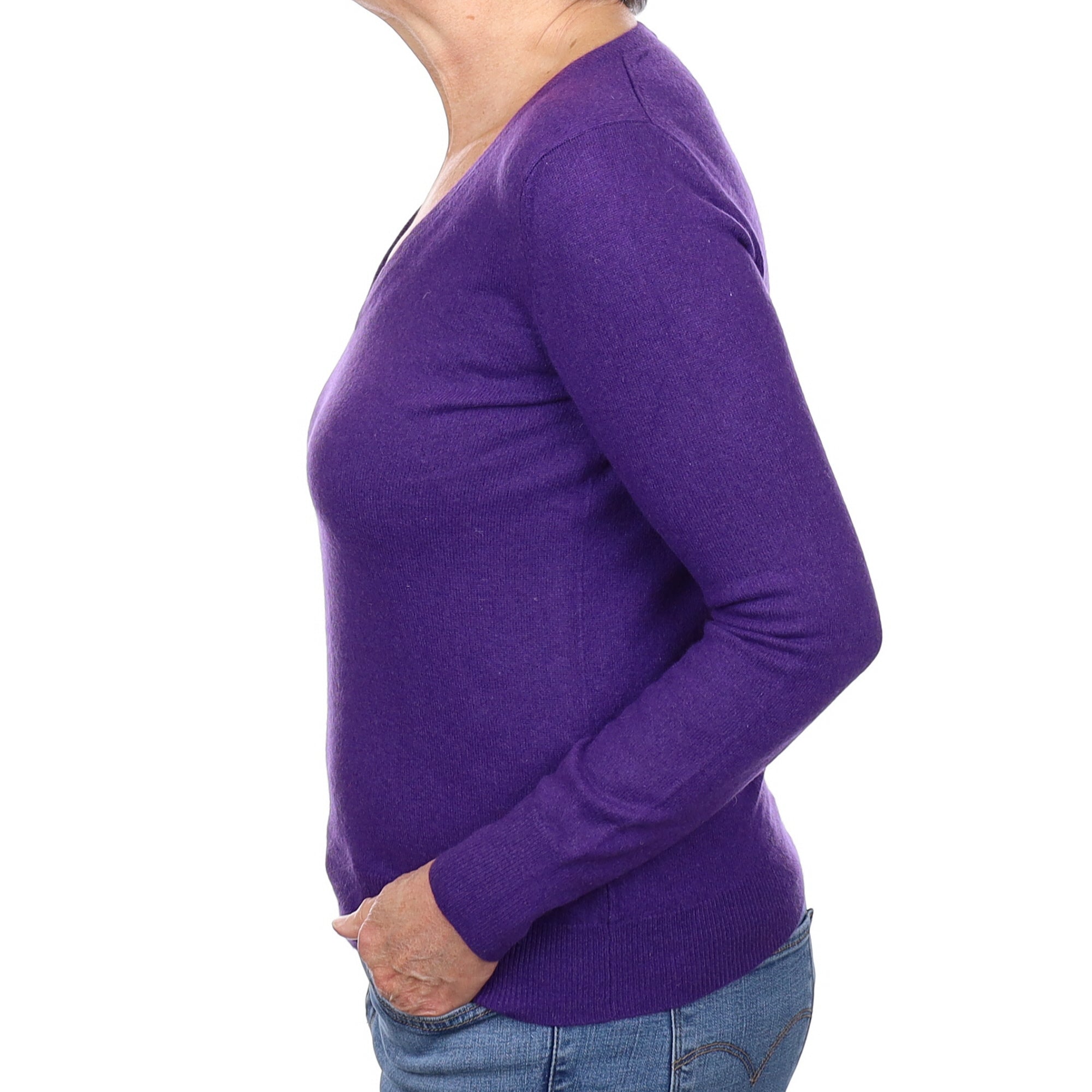 Pansy Purple Cashmere V Neck Jumper Medium