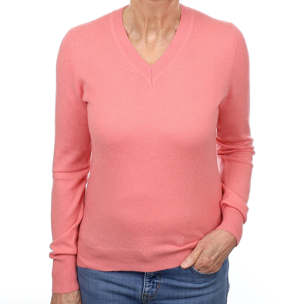 Jaeger Flamingo Pink Cashmere V Neck Jumper Medium