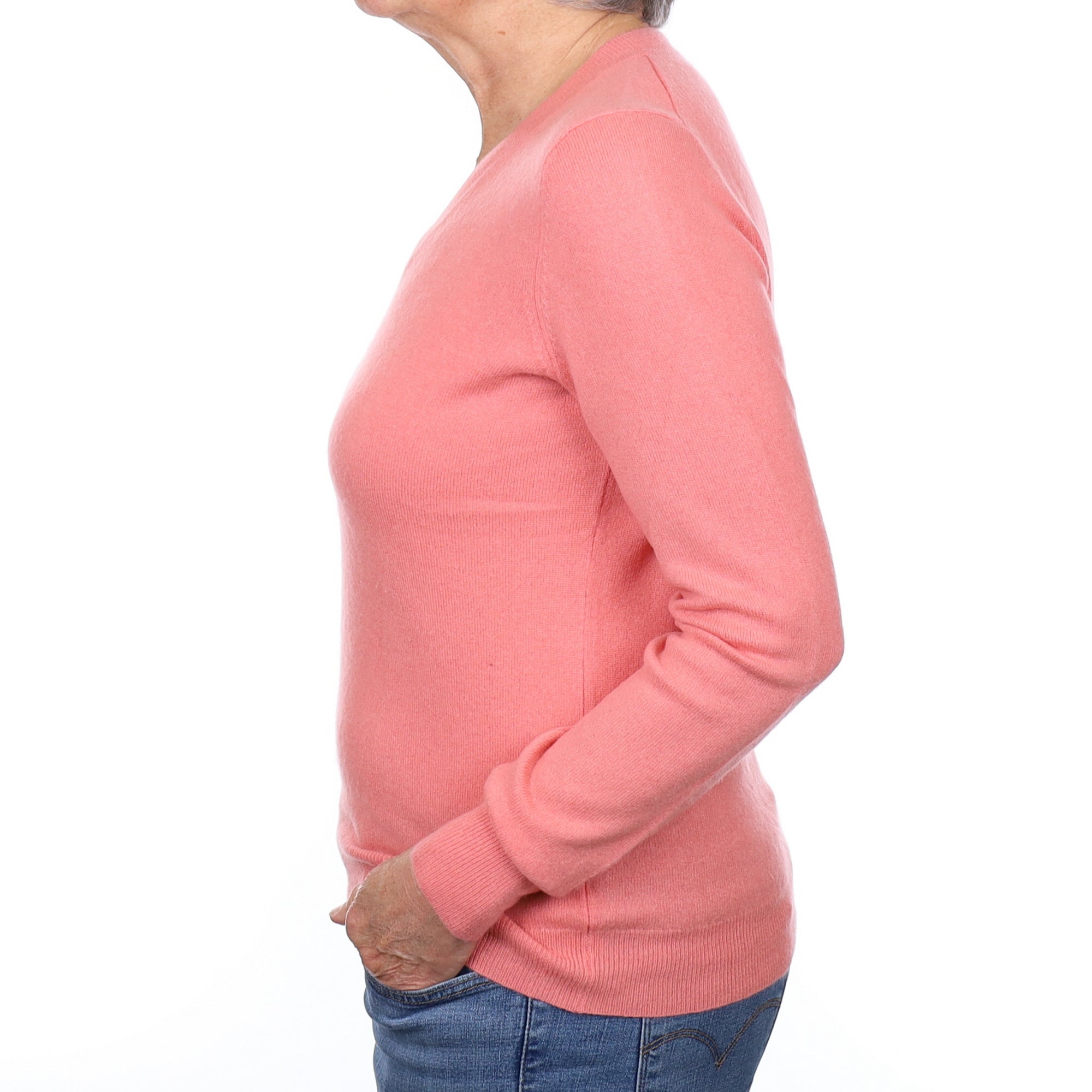 Jaeger Flamingo Pink Cashmere V Neck Jumper Medium