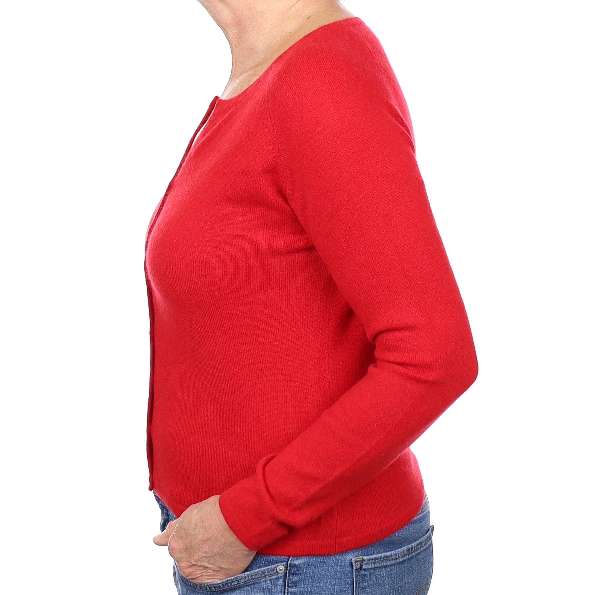 Berry Red Cashmere Notch Neck Cardigan Medium