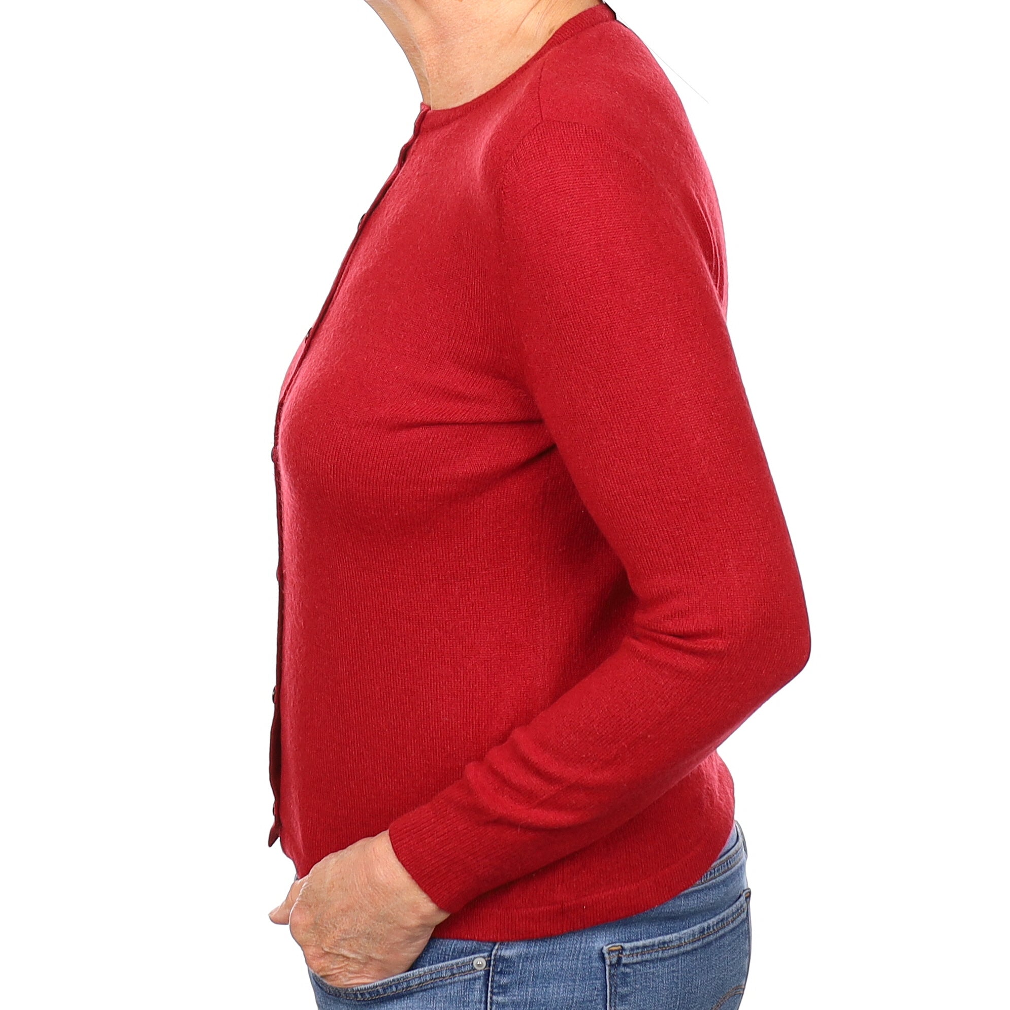 Crimson Red Cashmere Crew Neck Cardigan Medium