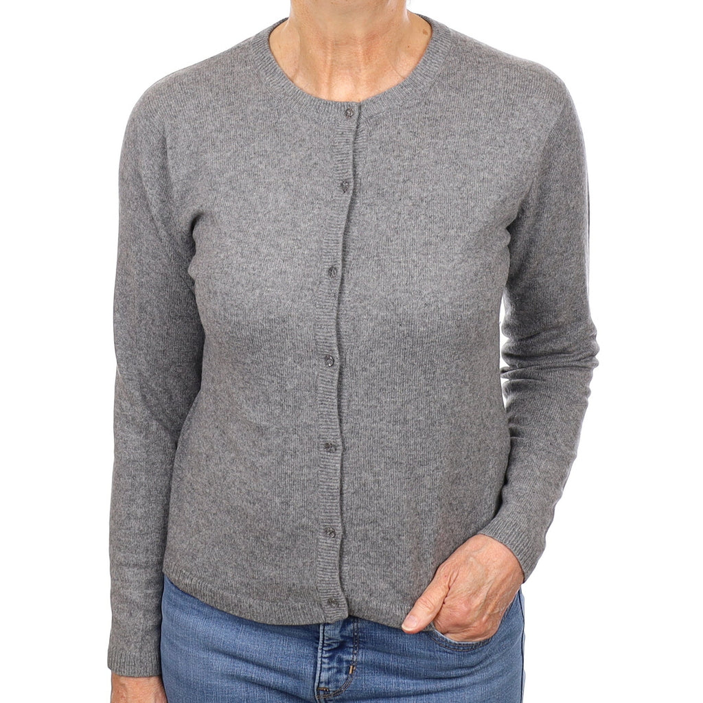 Ash Grey Cashmere Crew Neck Cardigan Medium
