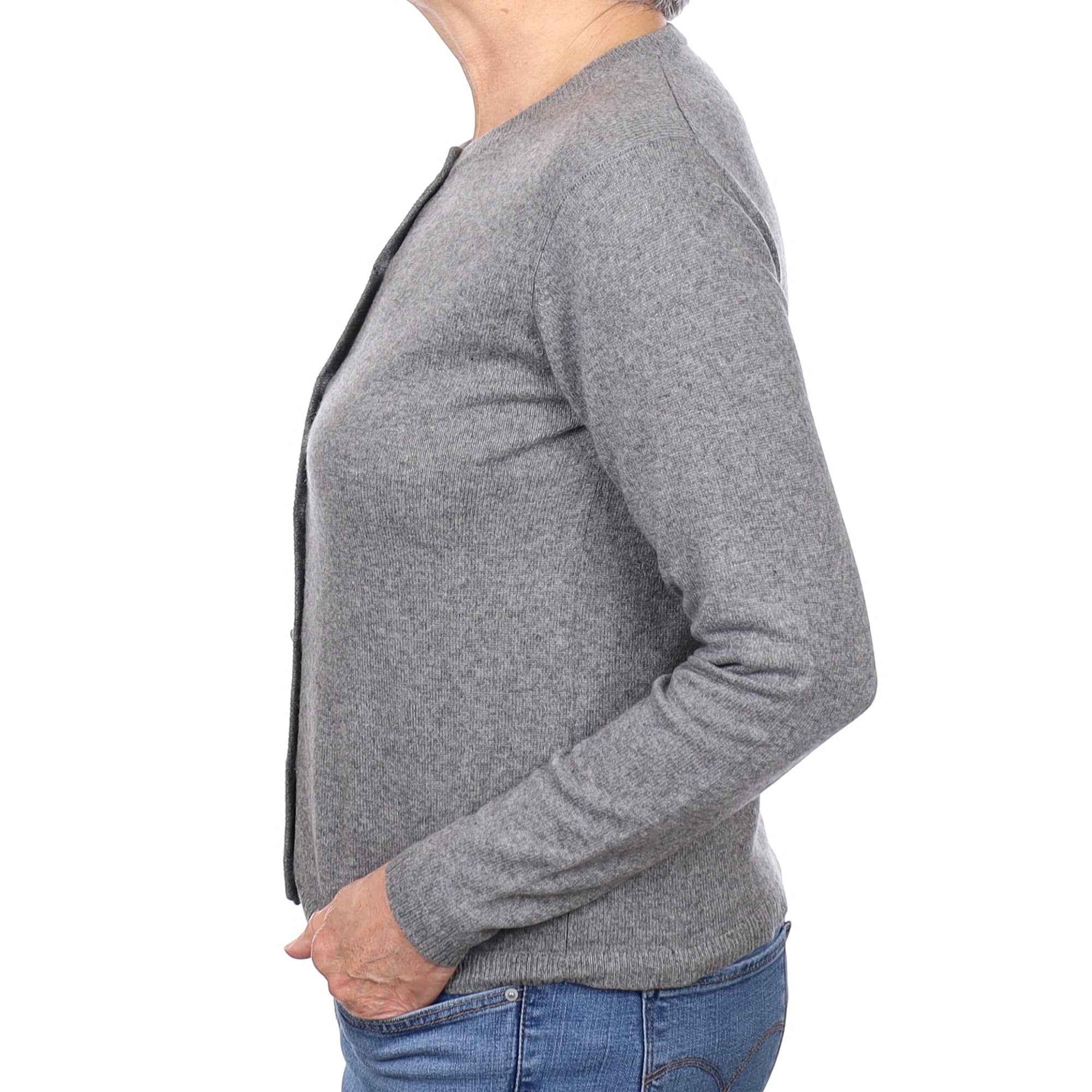 Ash Grey Cashmere Crew Neck Cardigan Medium
