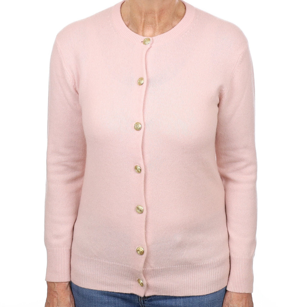 Shell Pink Cashmere Crew Neck Cardigan Medium