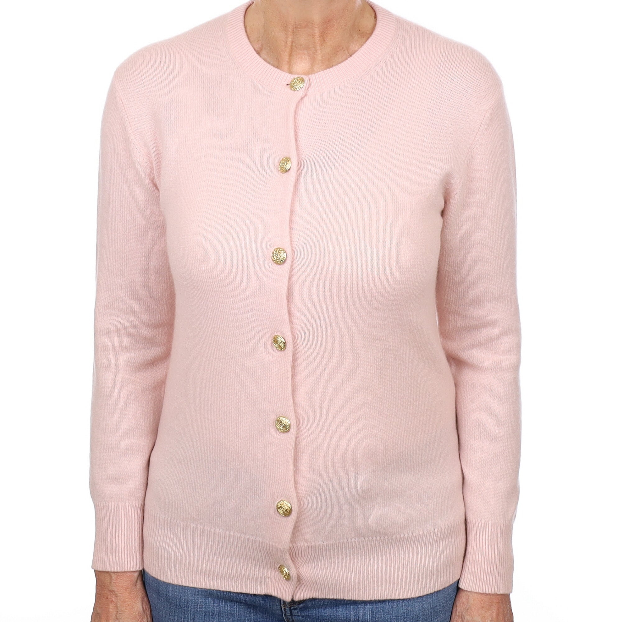 Shell Pink Cashmere Crew Neck Cardigan Medium