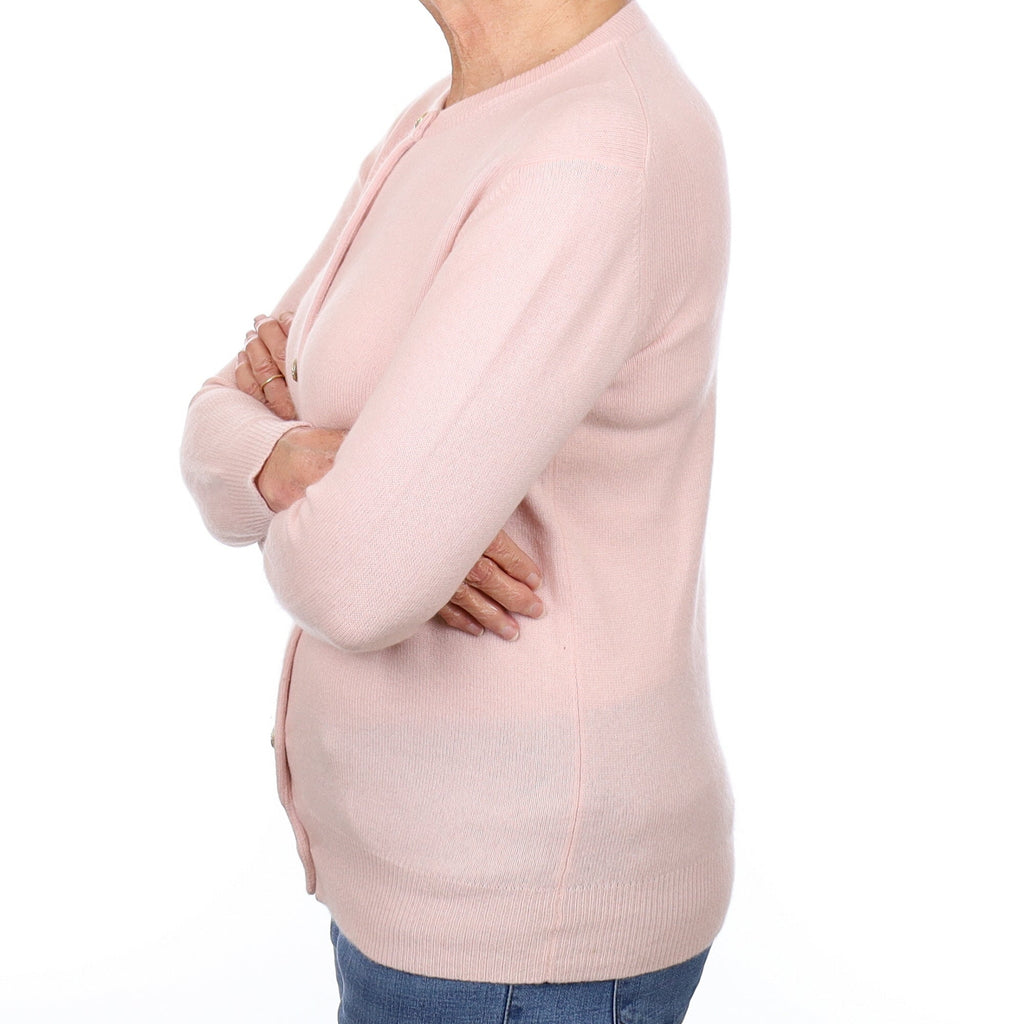 Shell Pink Cashmere Crew Neck Cardigan Medium
