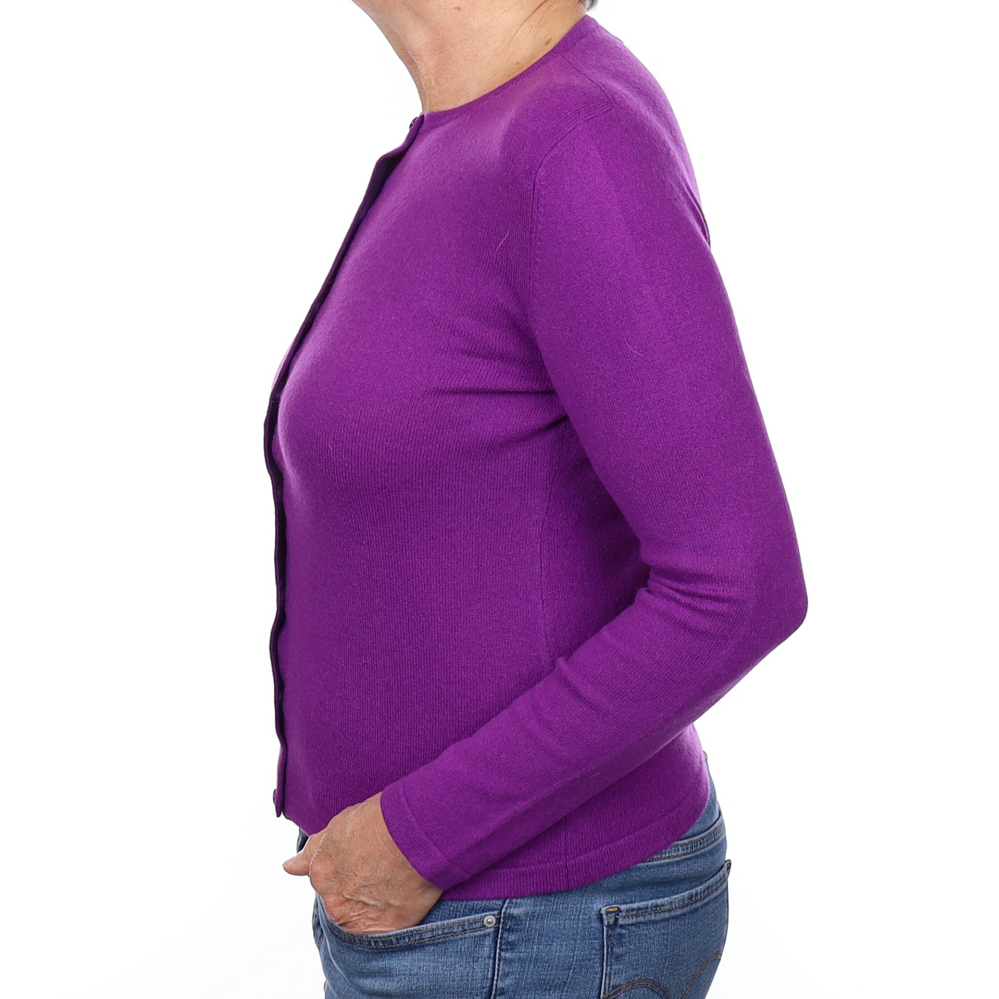 Scottish Violet Purple Cashmere Crew Neck Cardigan Medium
