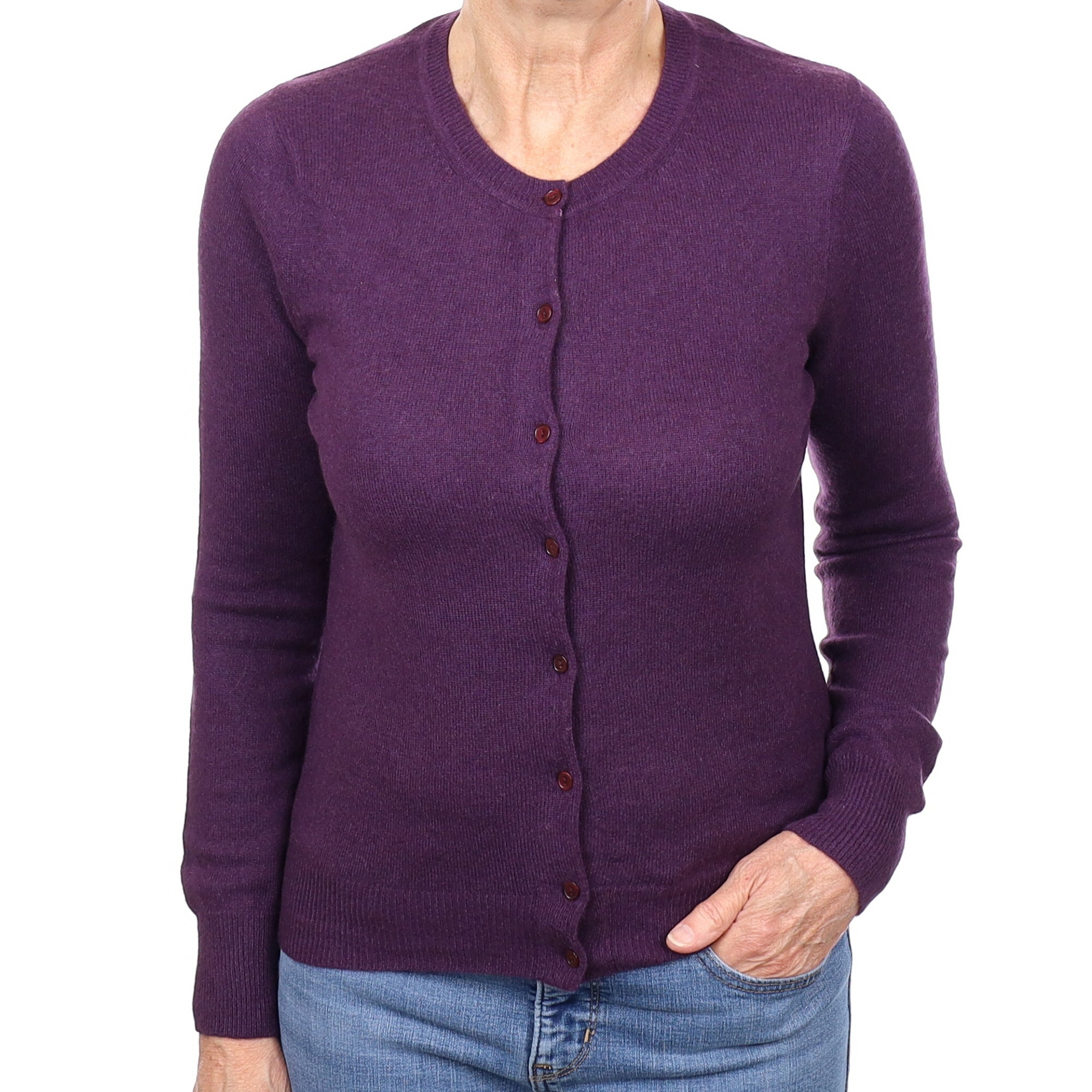 Grape Purple Cashmere Crew Neck Cardigan Medium