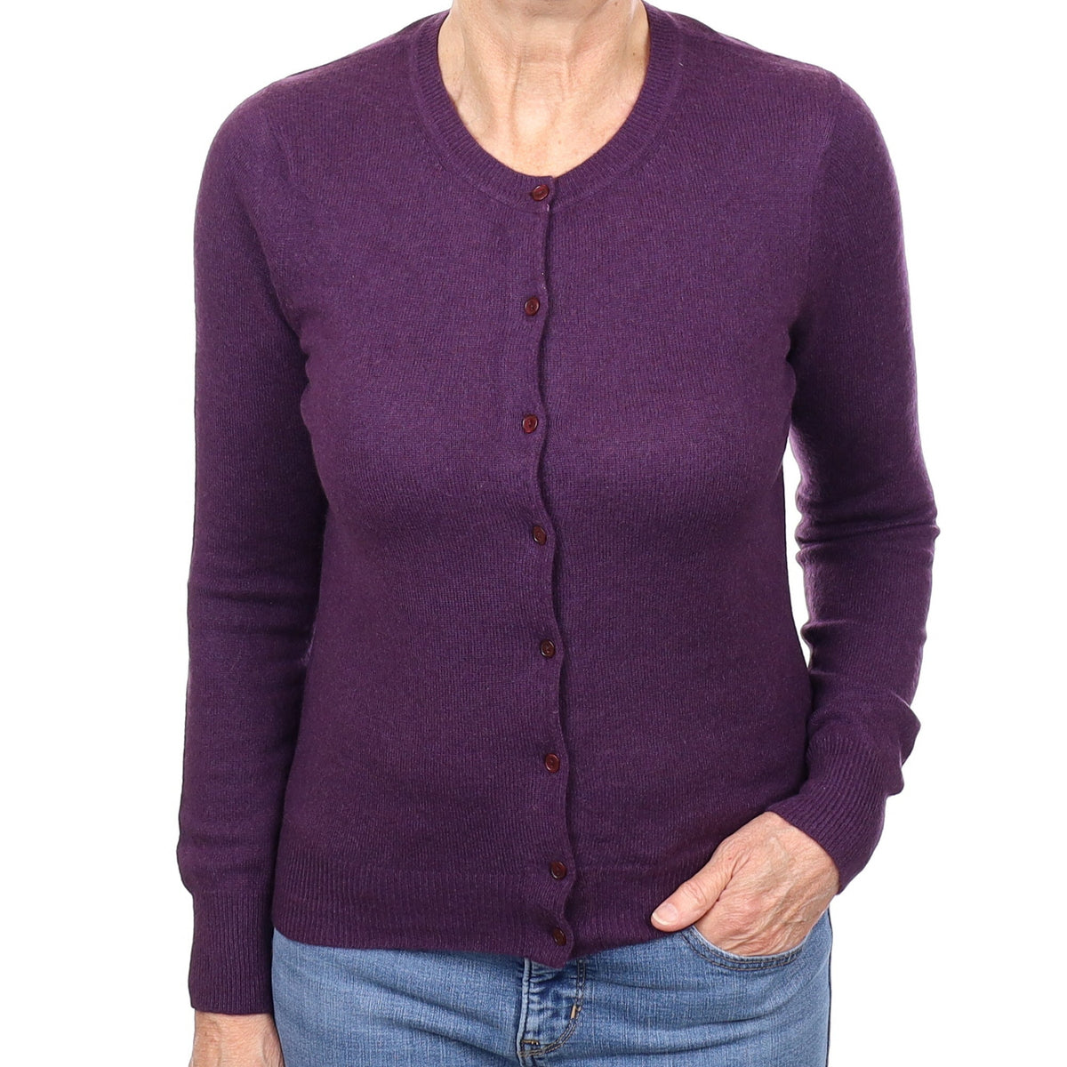 Grape Purple Cashmere Crew Neck Cardigan Medium