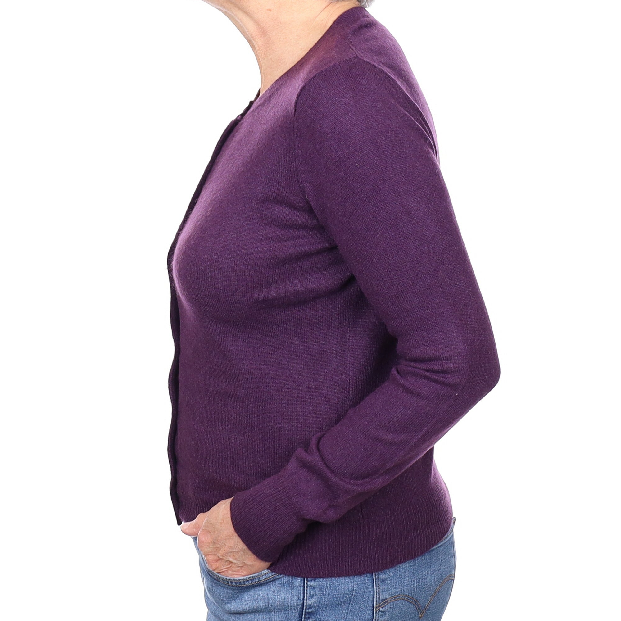 Grape Purple Cashmere Crew Neck Cardigan Medium