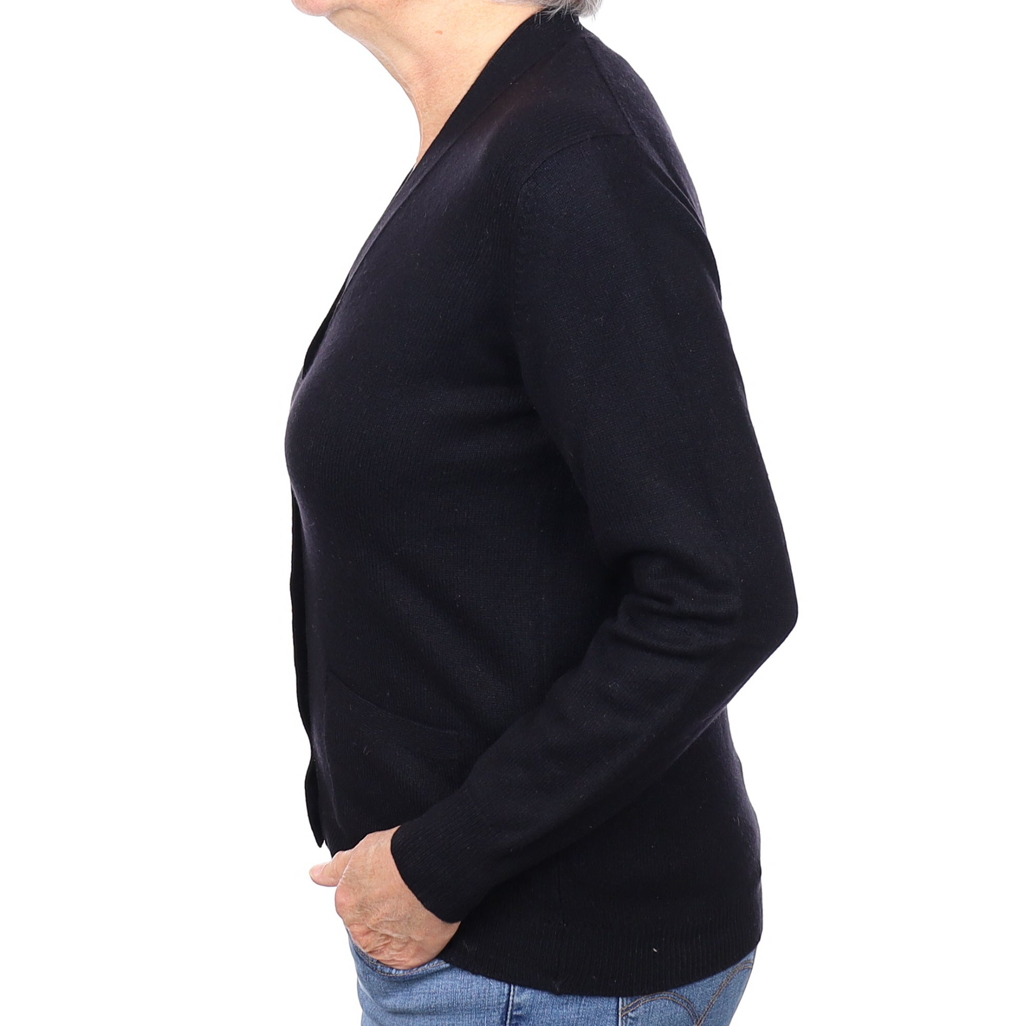 Scottish Black Cashmere V Neck Cardigan with Pockets Medium
