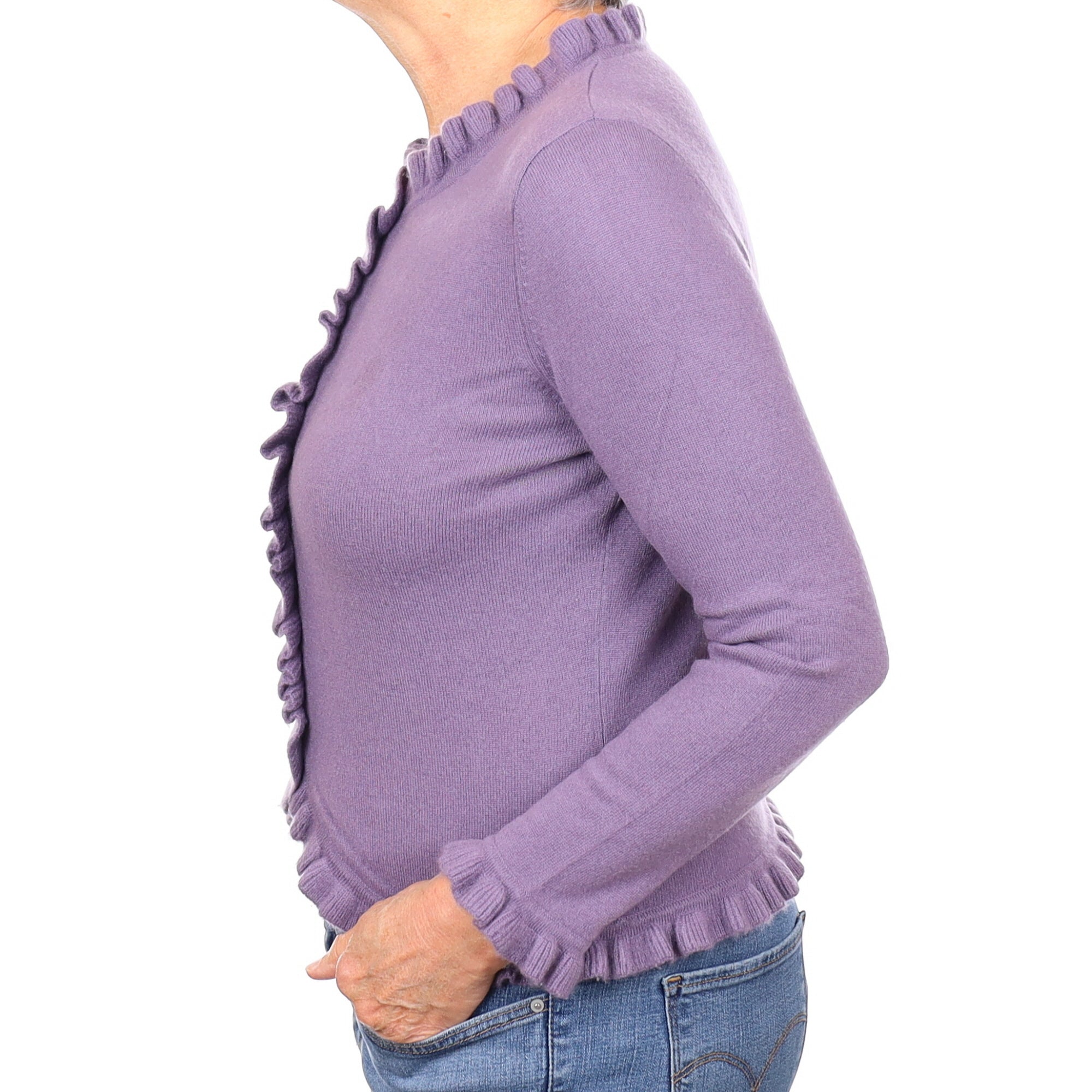 Hazy Purple Cashmere Ruffle Trim Cardigan Medium