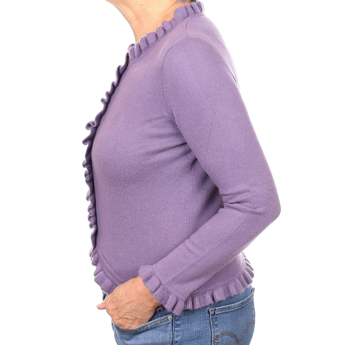 Hazy Purple Cashmere Ruffle Trim Cardigan Medium