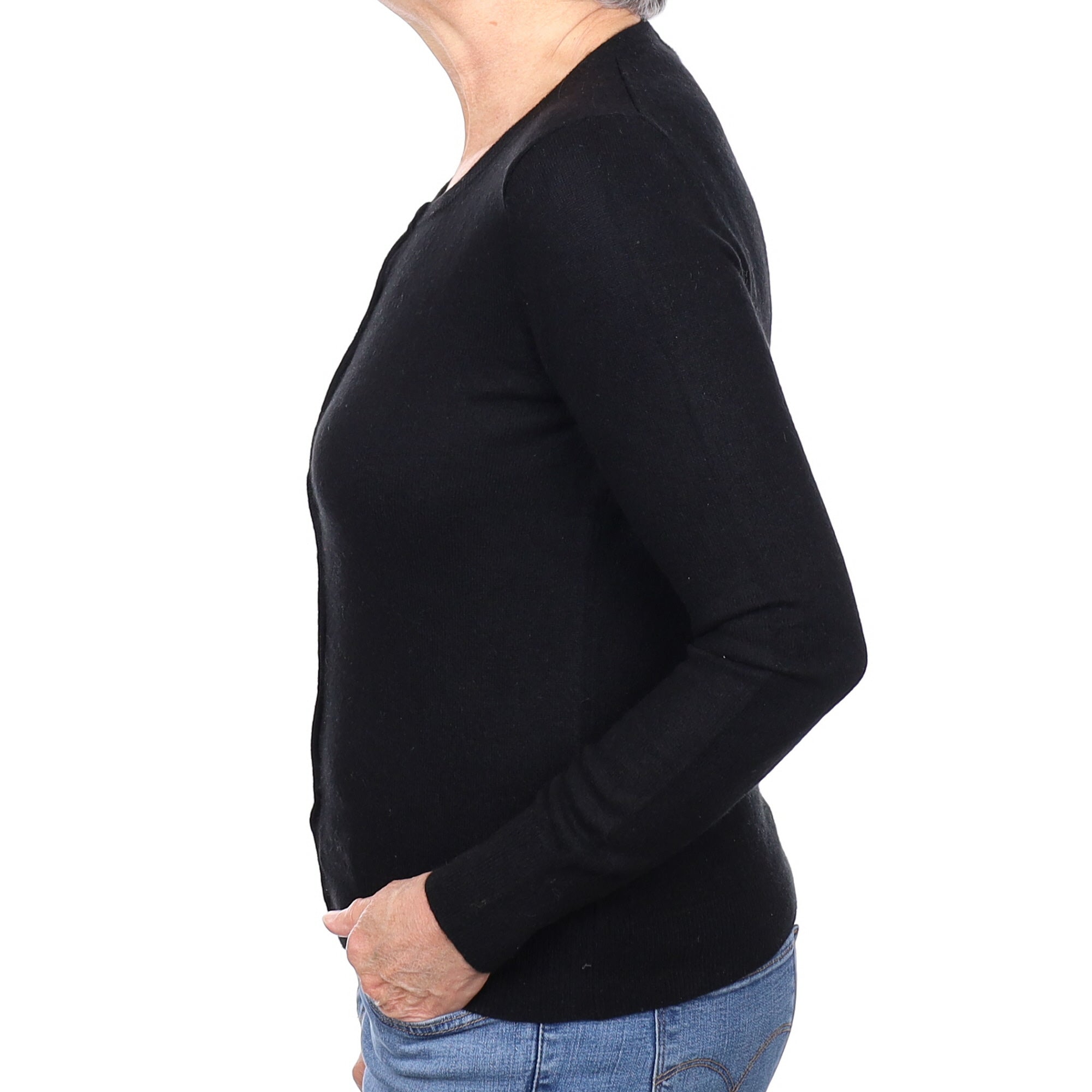 Black Cashmere Crew Neck Cardigan Medium