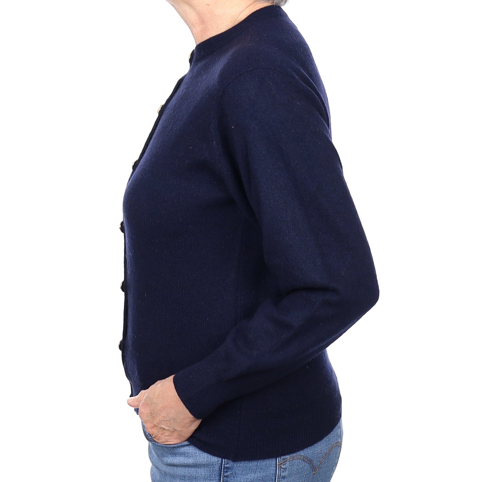 Scottish Navy Cashmere Crew Neck Cardigan Medium