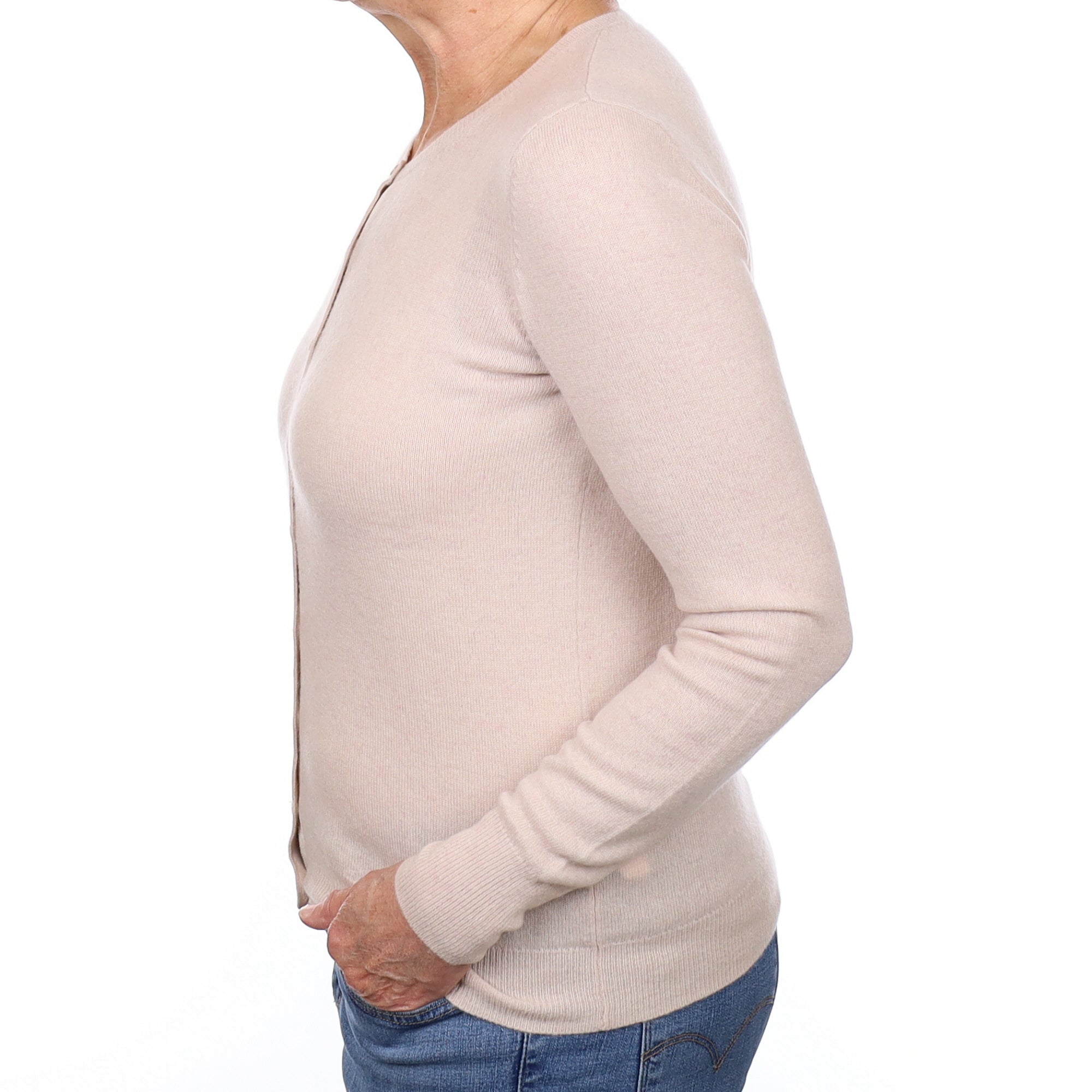 Oyster Pink Cashmere Crew Neck Cardigan Medium