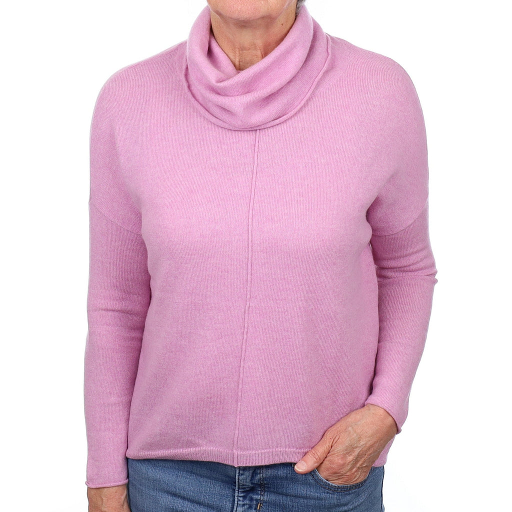 Mauve Pink Cashmere Slouchy Cowl Neck Jumper Medium