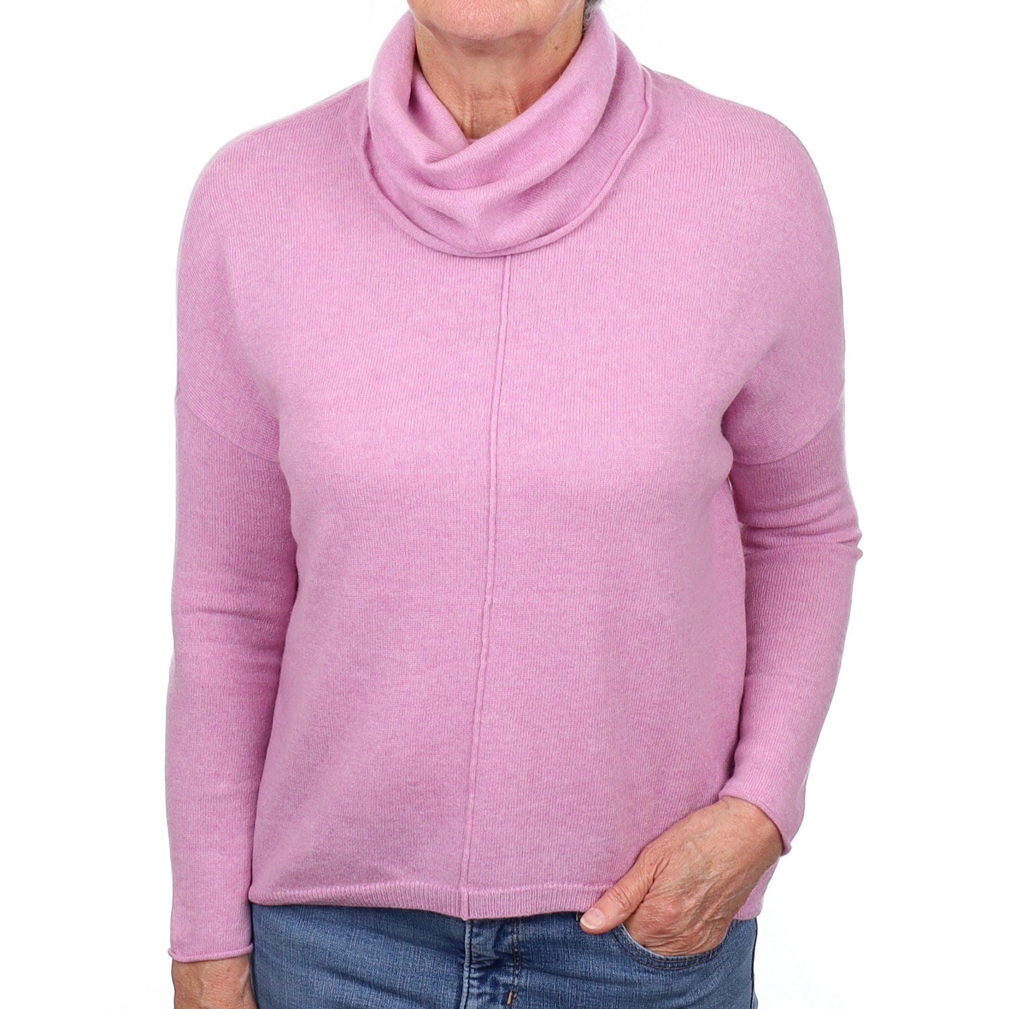 Mauve Pink Cashmere Slouchy Cowl Neck Jumper Medium