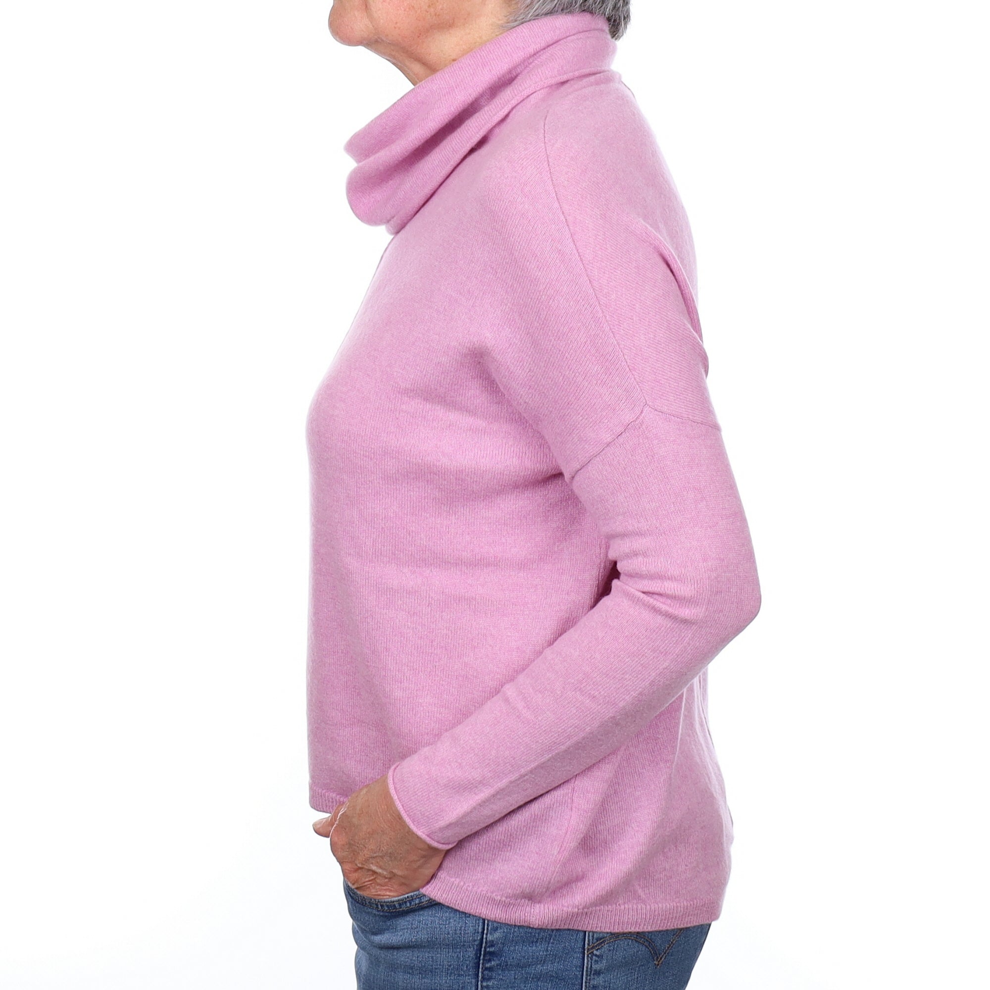 Mauve Pink Cashmere Slouchy Cowl Neck Jumper Medium