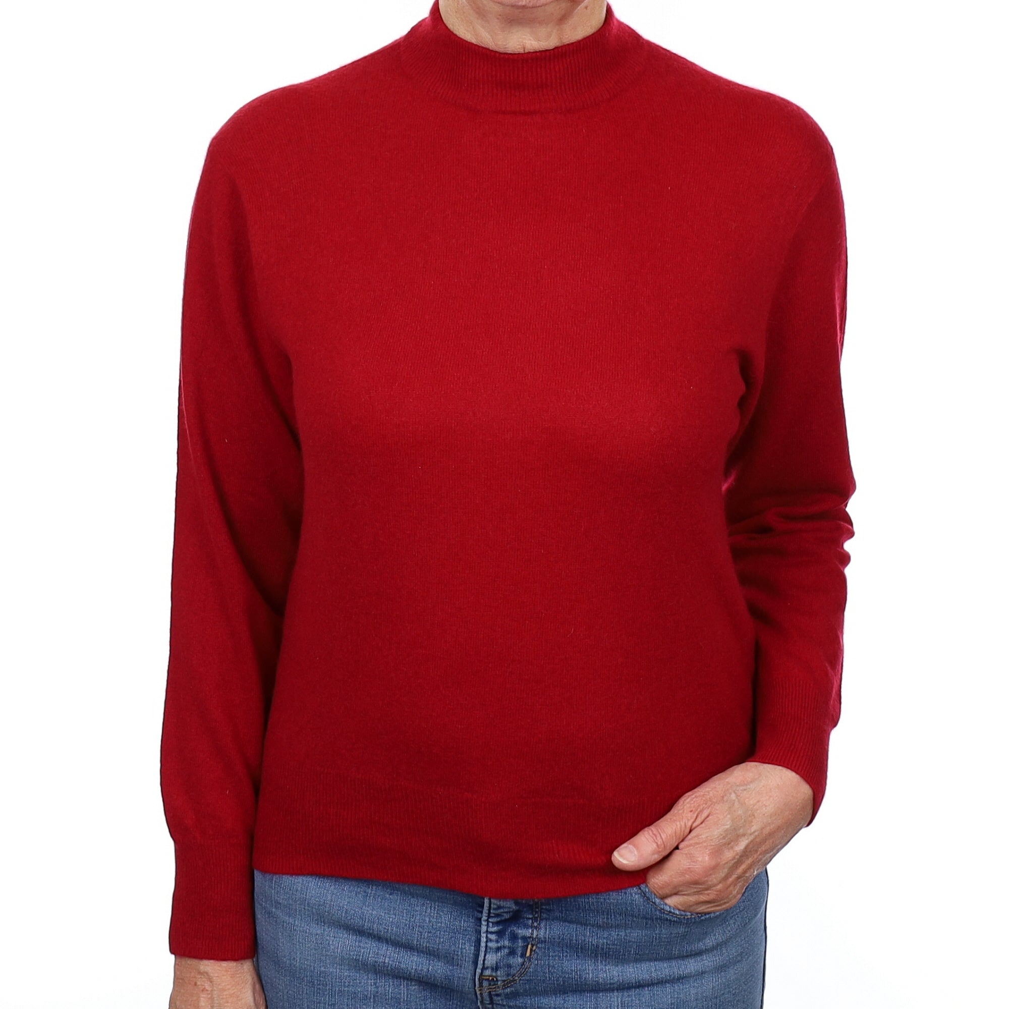 Crimson Red Cashmere Turtleneck Jumper Medium
