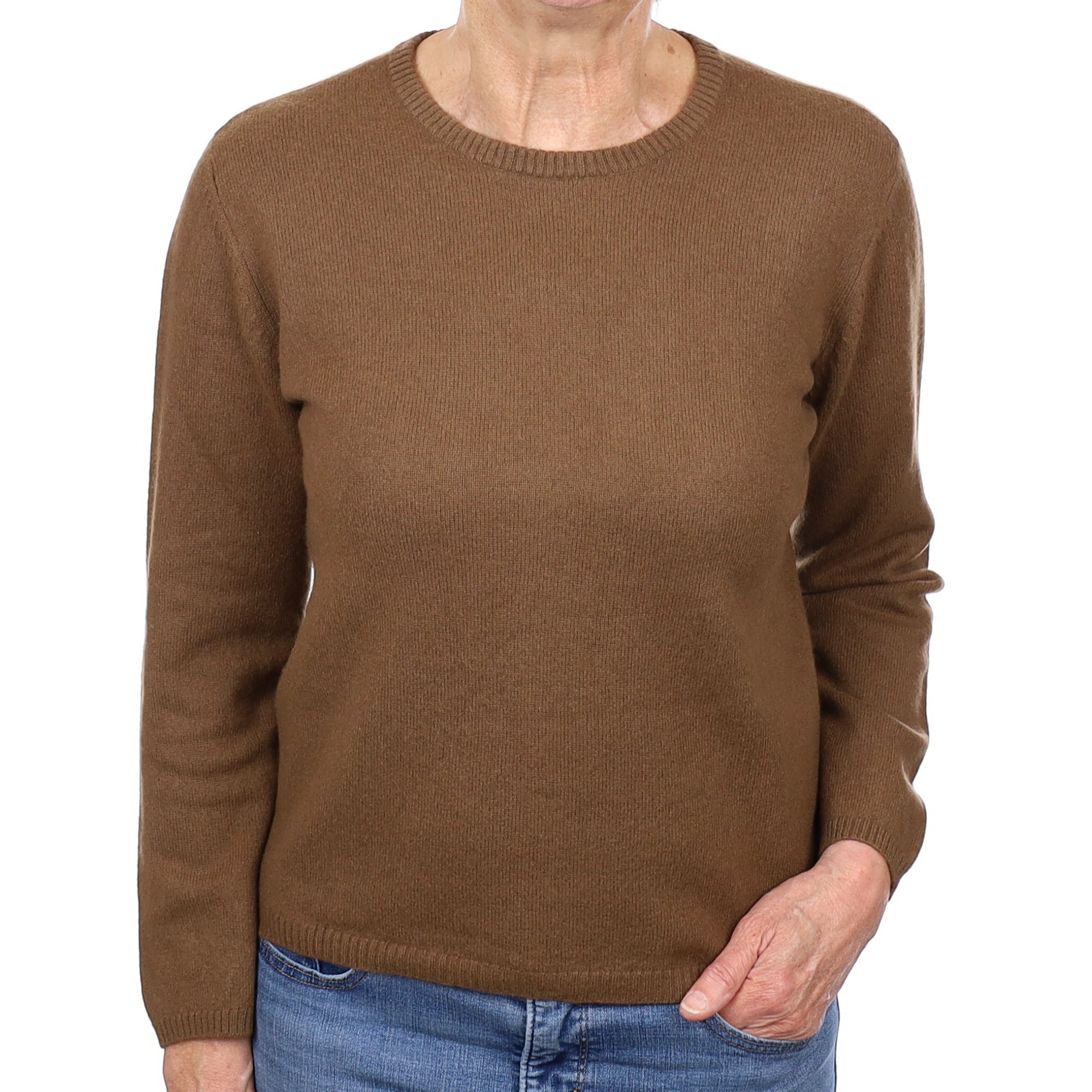 Khaki Brown Cashmere Crew Neck Jumper Medium