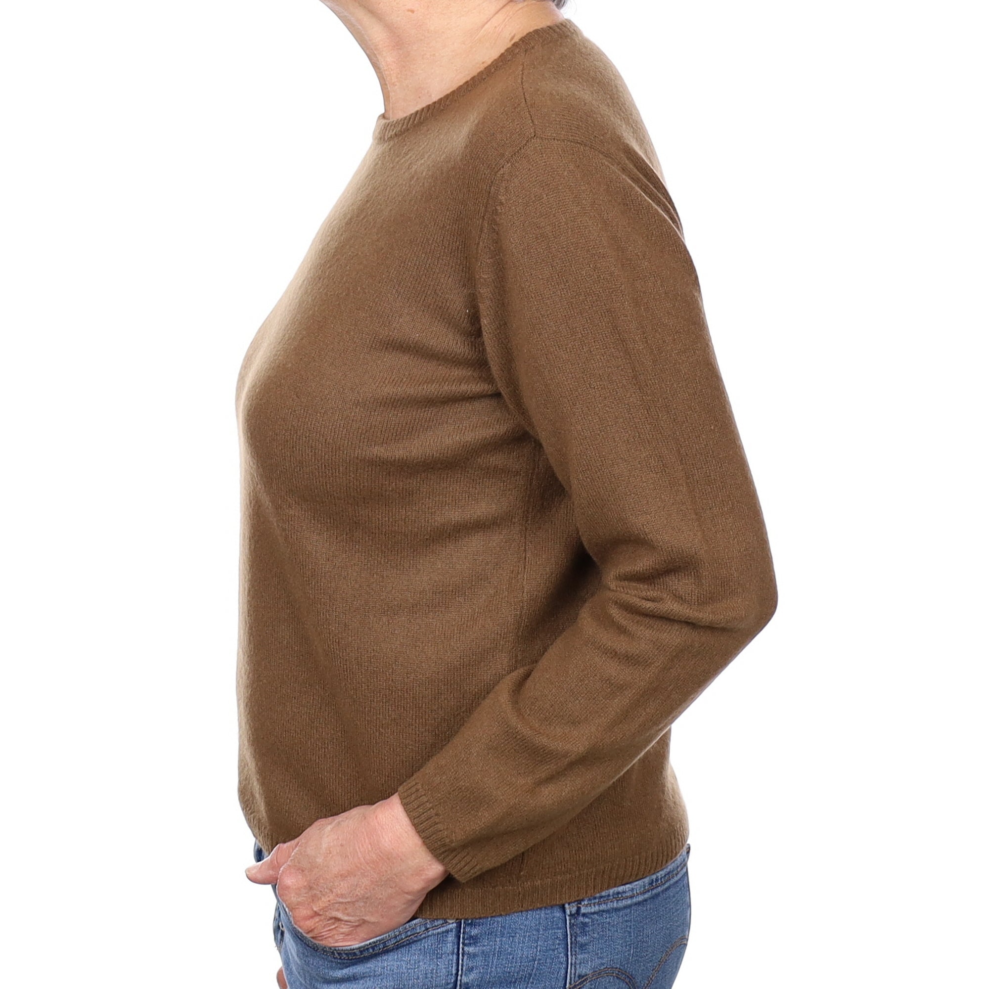 Khaki Brown Cashmere Crew Neck Jumper Medium