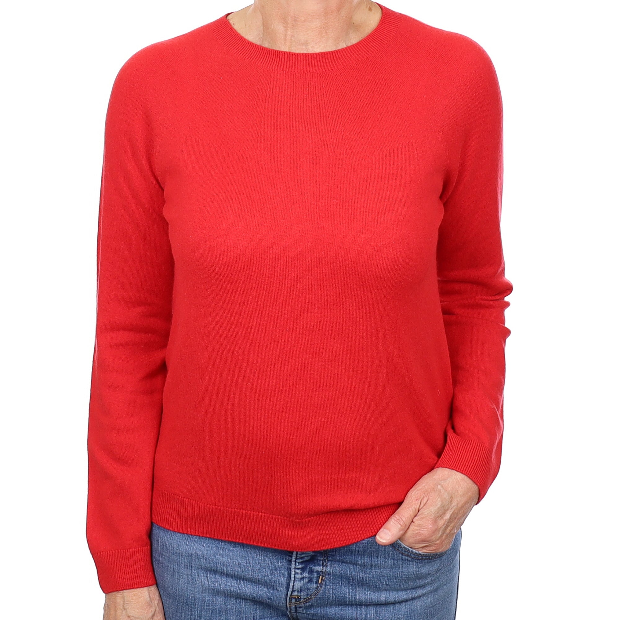 Scarlet Red Cashmere Crew Neck Jumper Medium