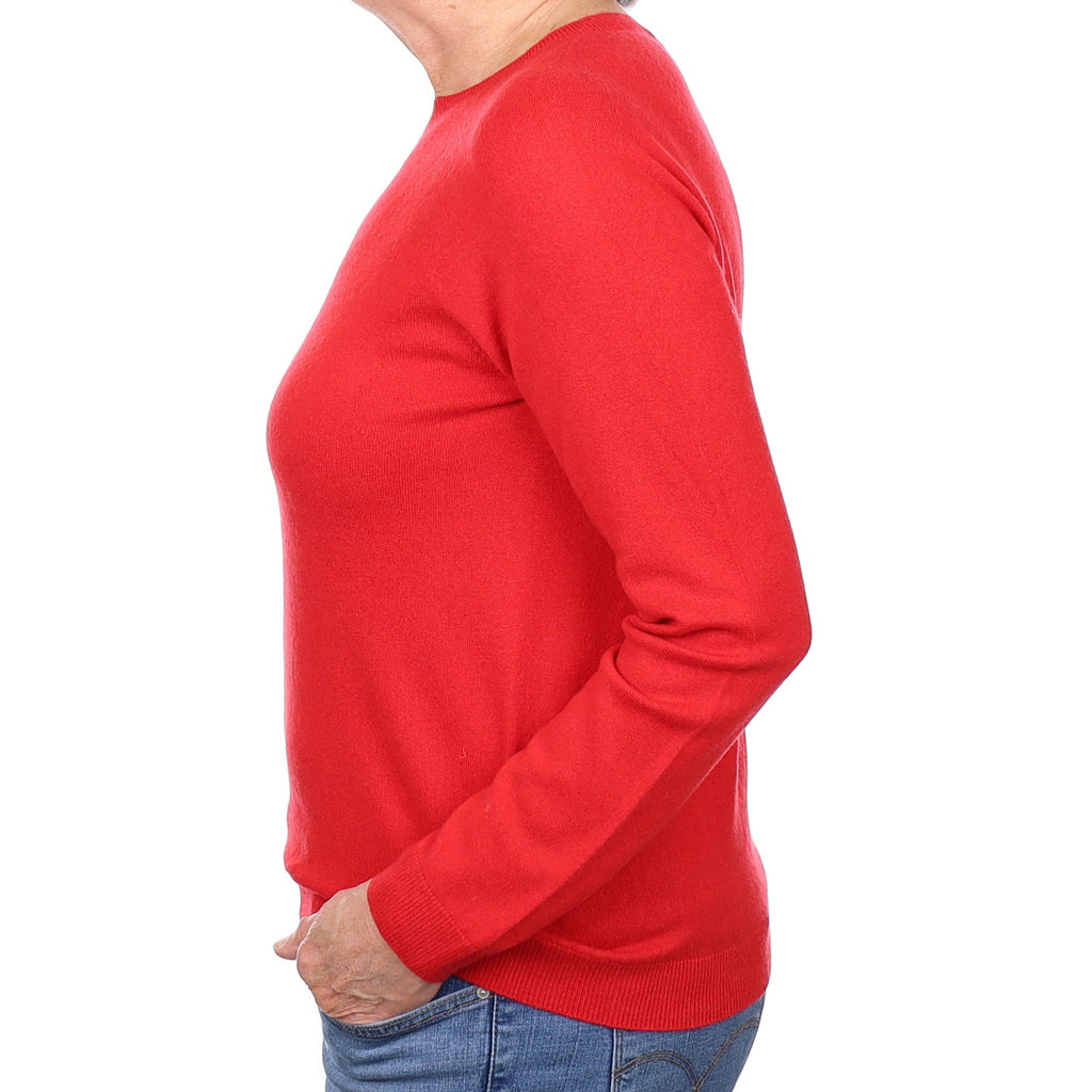 Scarlet Red Cashmere Crew Neck Jumper Medium