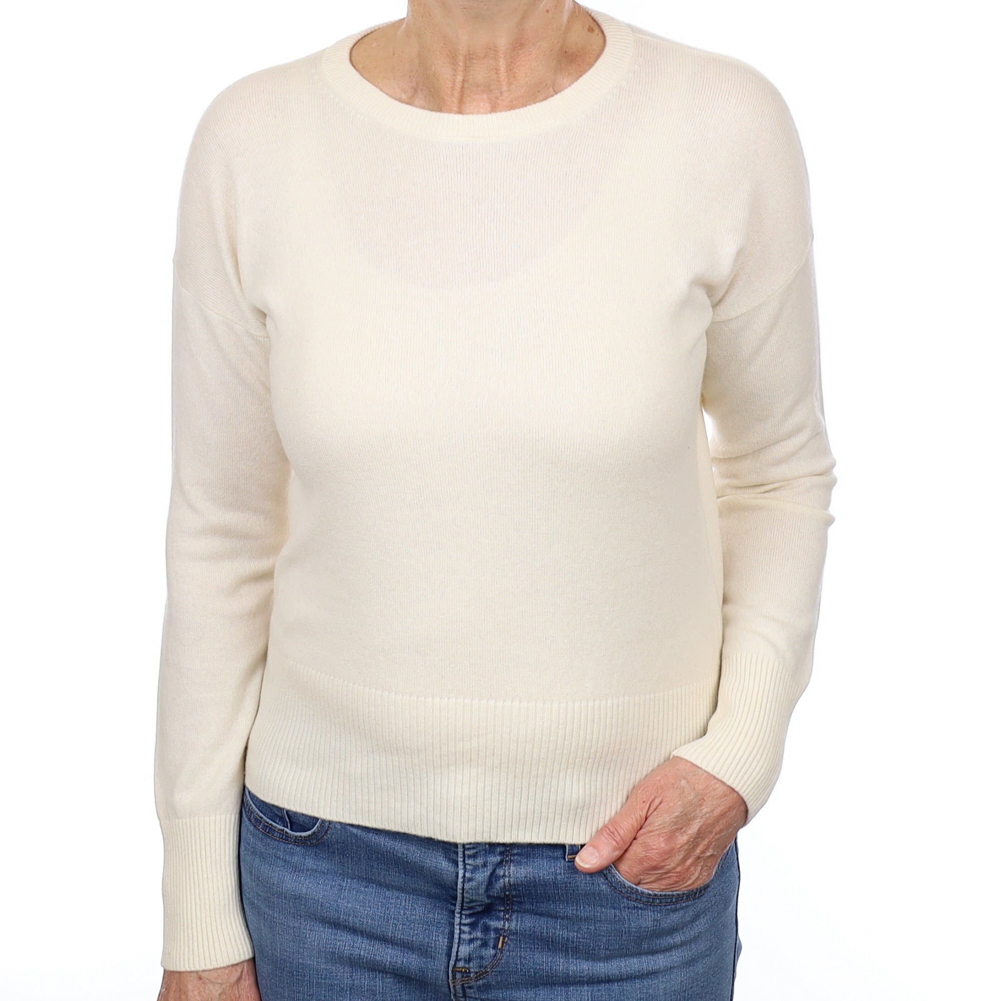 Warm White Cashmere Crew Neck Jumper Medium
