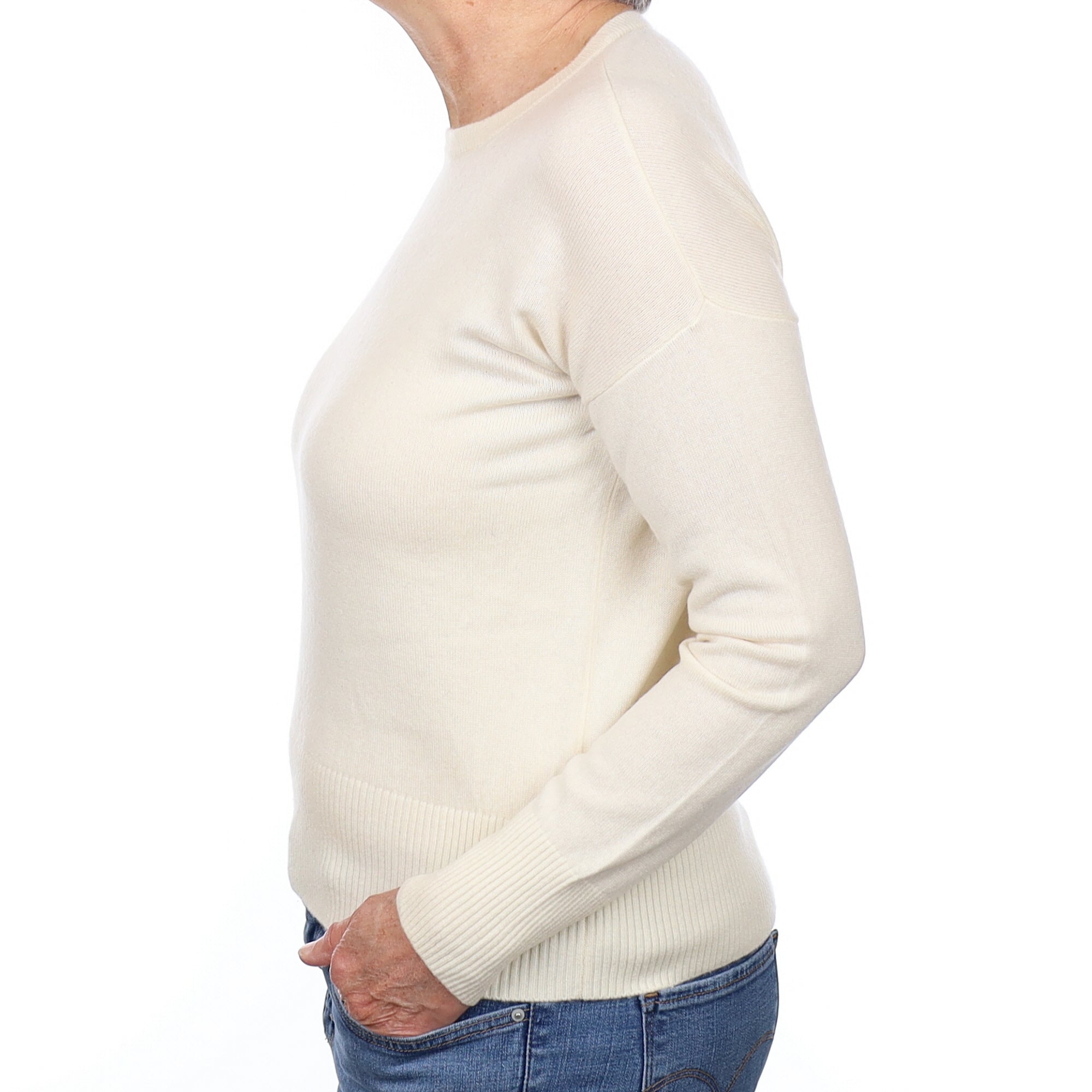 Warm White Cashmere Crew Neck Jumper Medium