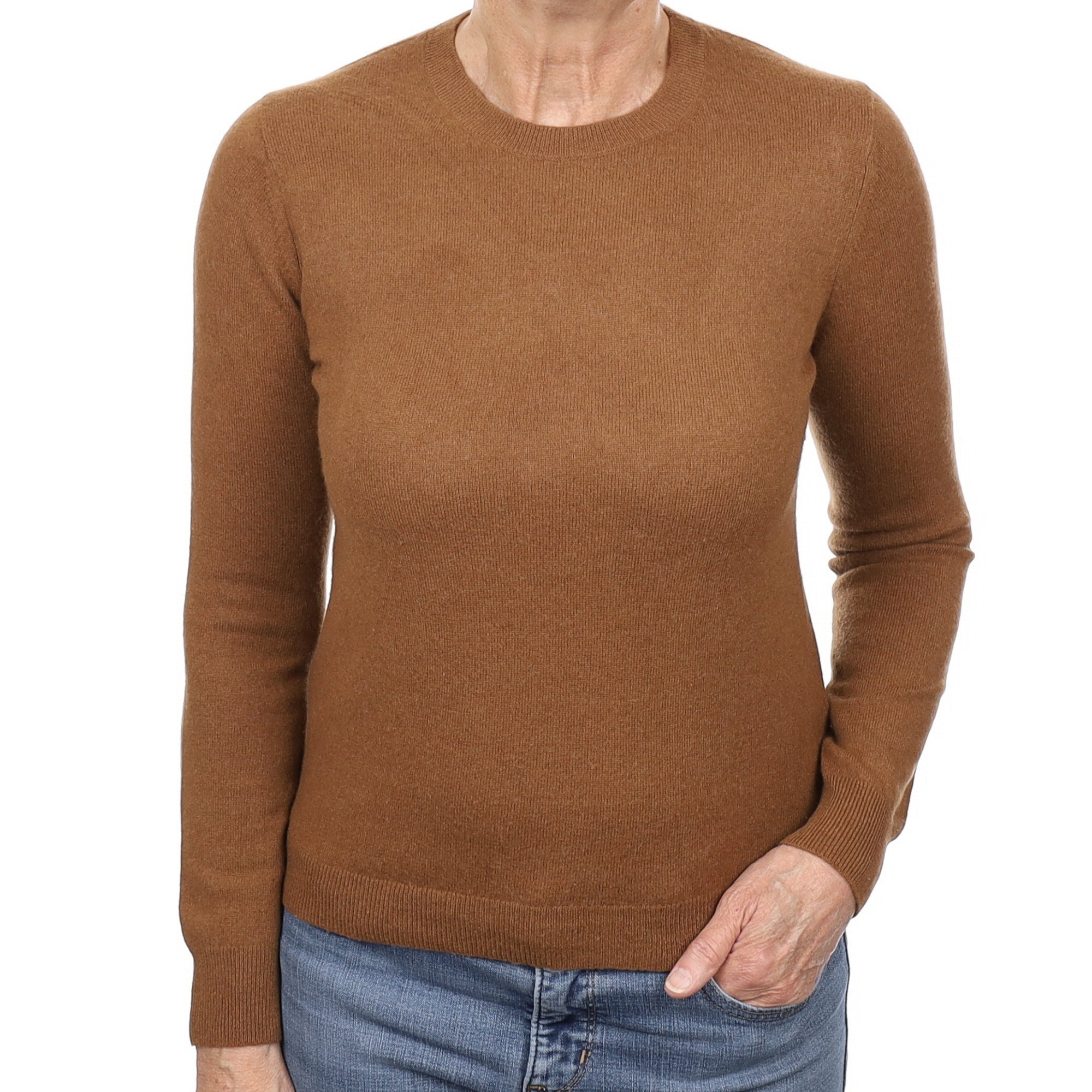 Cinnamon Brown Cashmere Crew Neck Jumper Medium