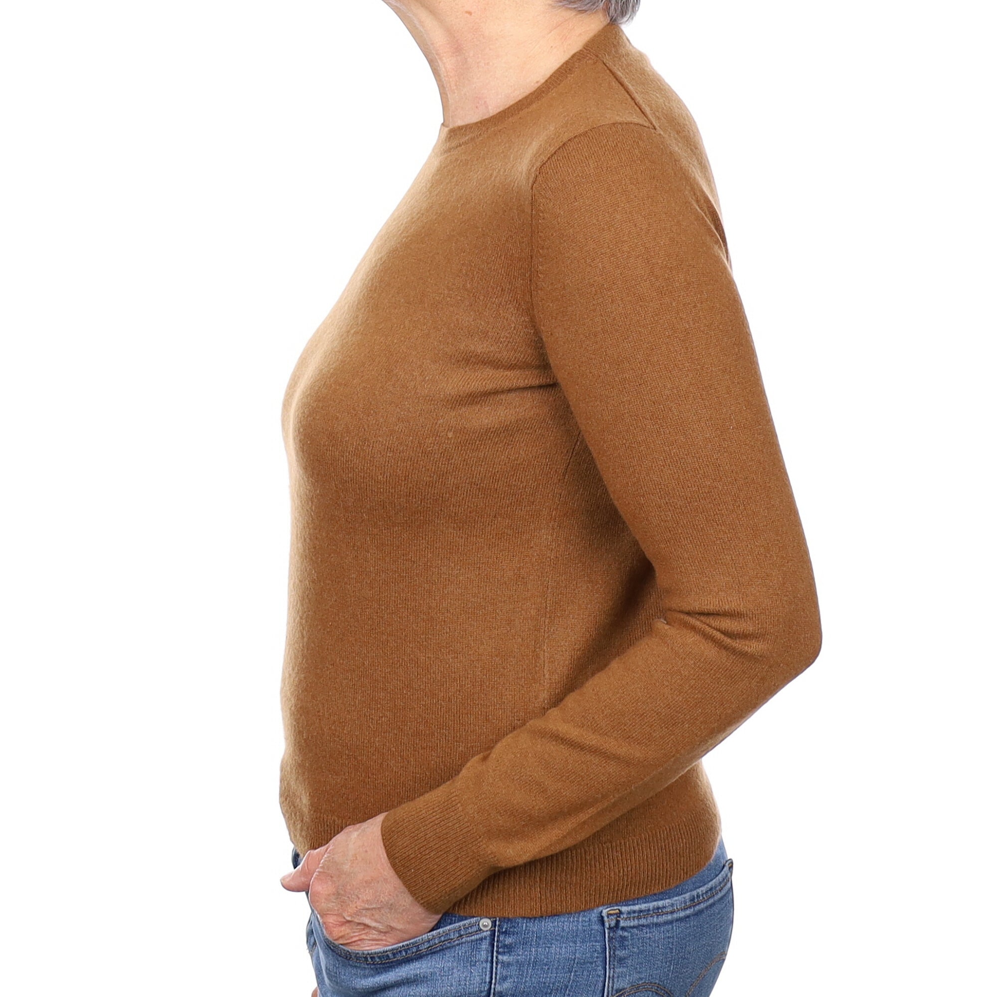 Cinnamon Brown Cashmere Crew Neck Jumper Medium