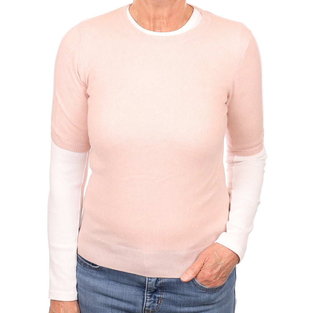 Ice Pink Cashmere Short Sleeve Crew Neck Jumper Medium
